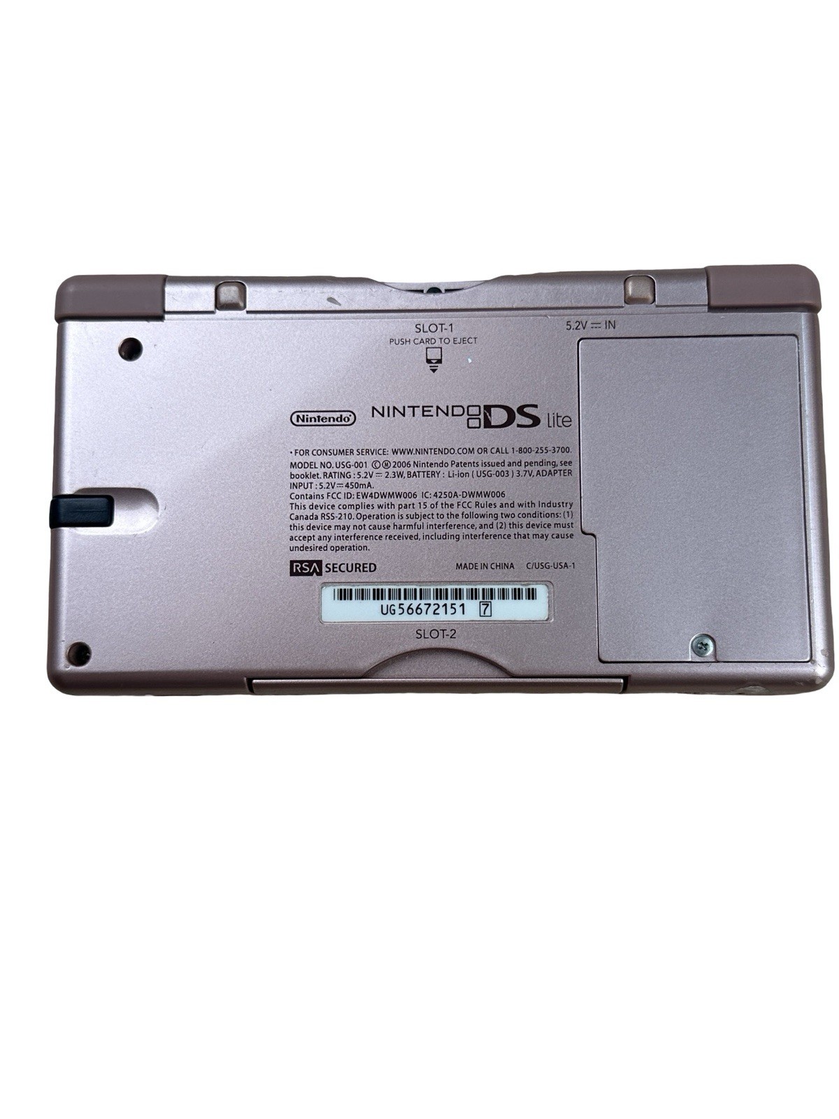 Nintendo DS Lite Metallic Rose Pink Handheld System With Charger Stylus Tested
