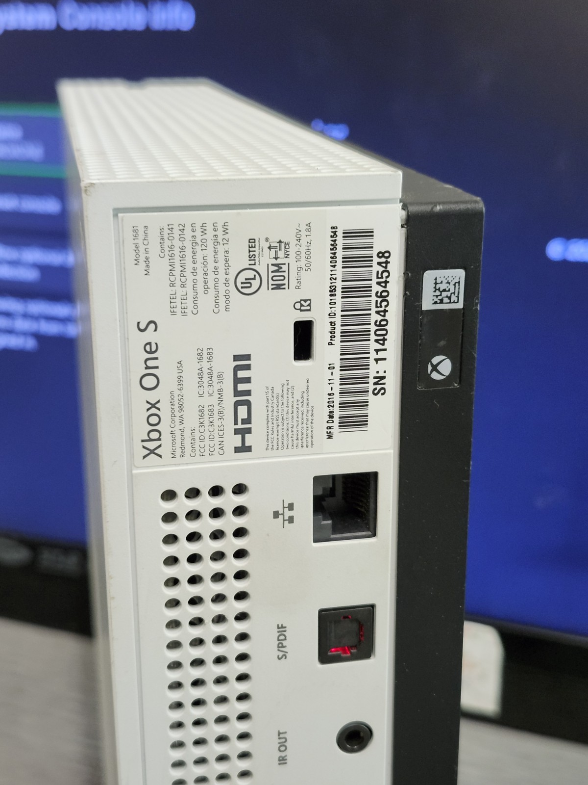 Microsoft Xbox One S 500GB Console Model 1681 White AS-IS Parts Repair Only