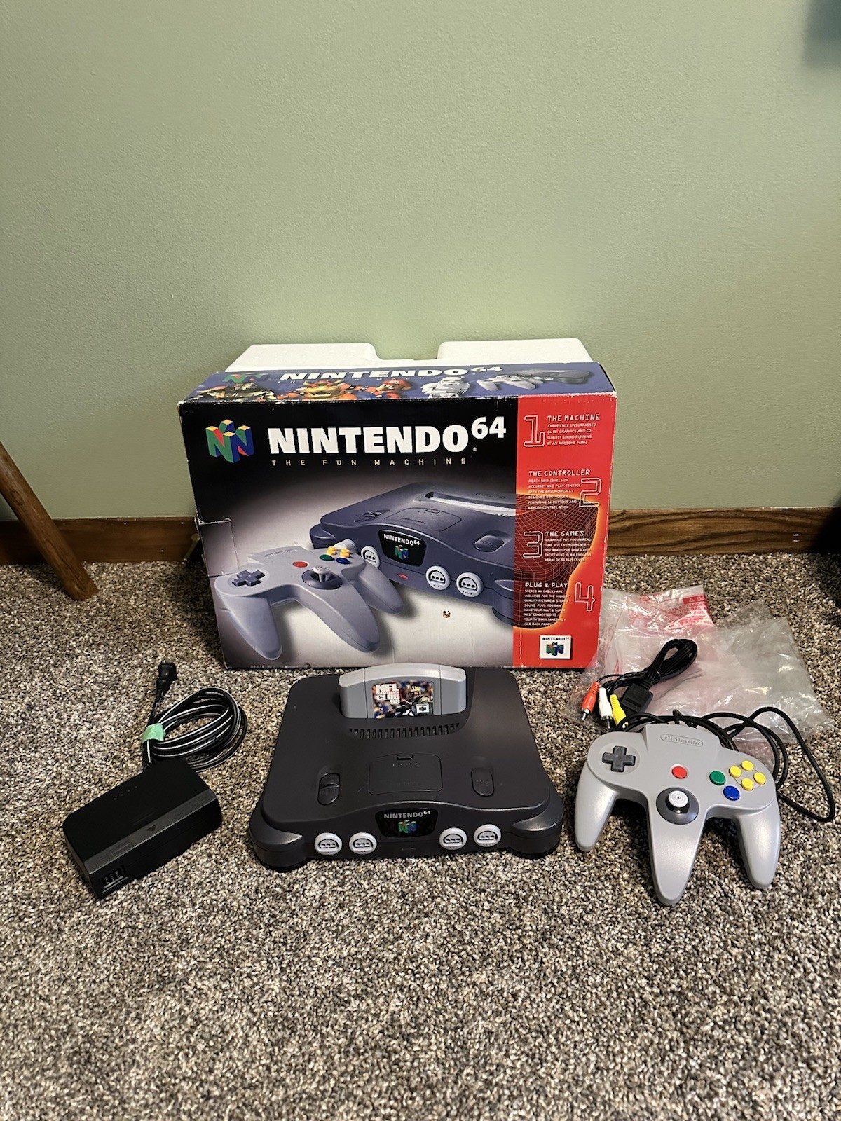 Nintendo 64 N64 Charcoal Gray – In Box, No Manual, All Cords, Controller, System