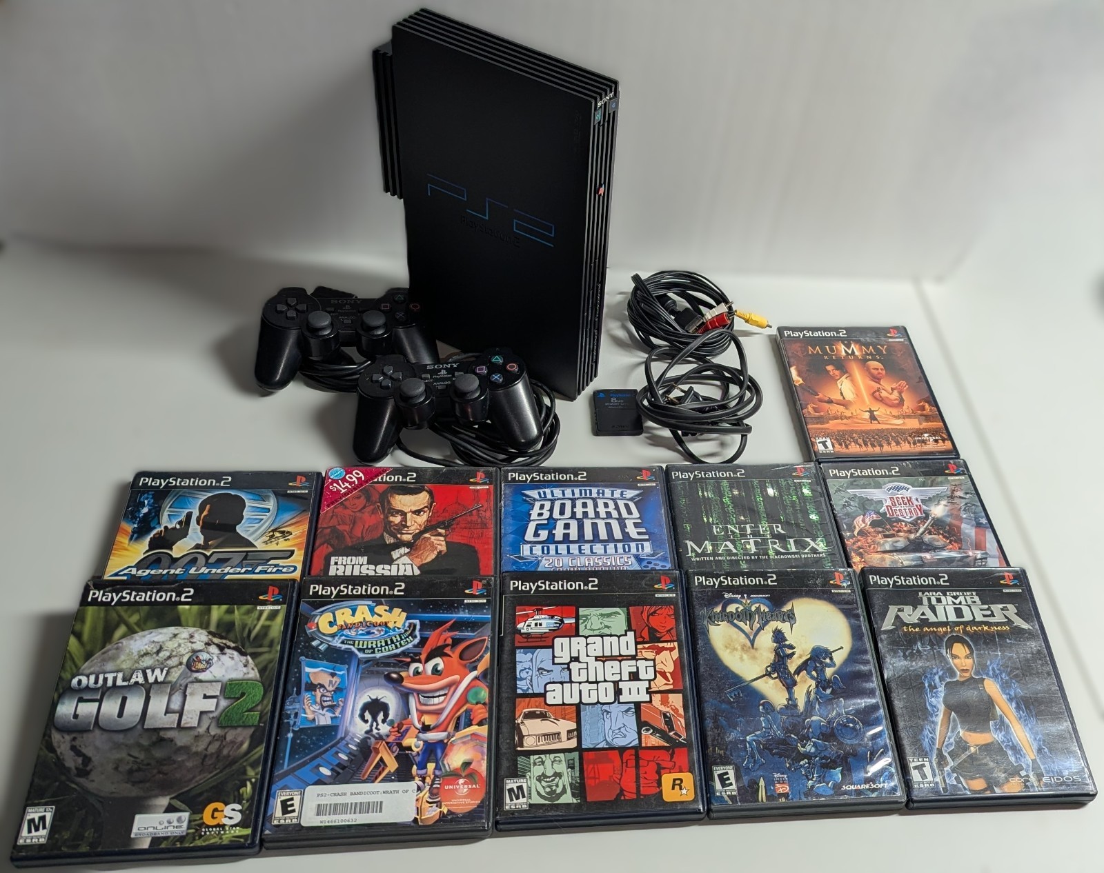 Playstation 2 System + Controllers + 11 Games Card GTA Crash PS2 Set Bundle Lot