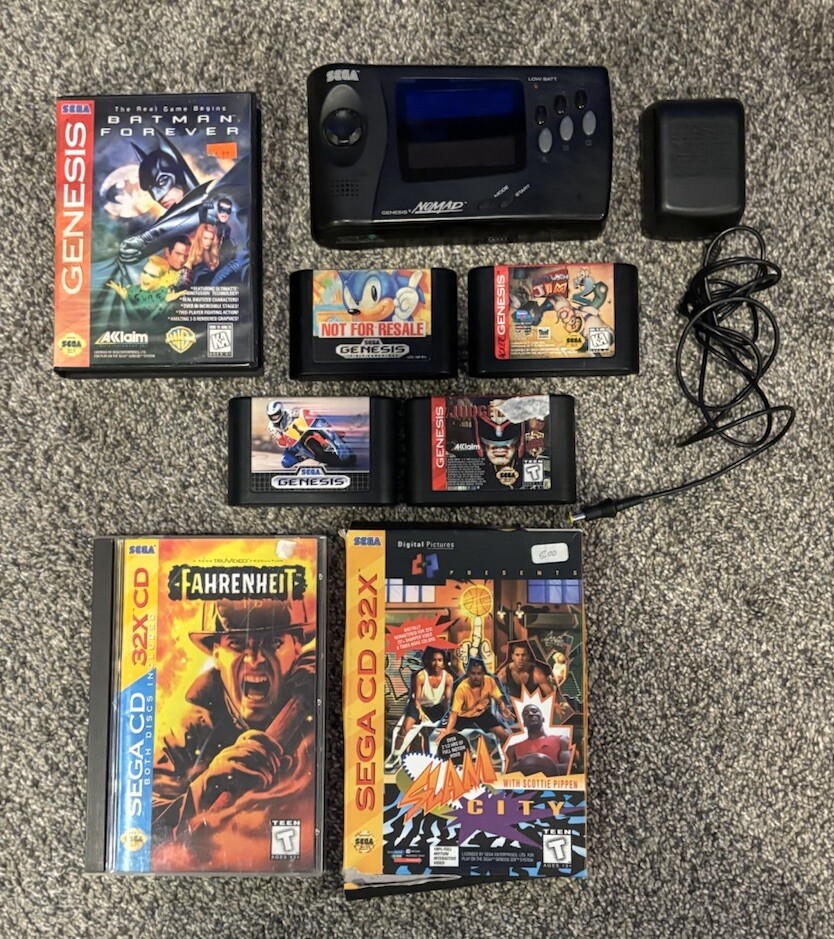 CLEAN! Sega Nomad Genesis Handheld & Sega 32x Games Lot! Slam City, Fahrenheit +