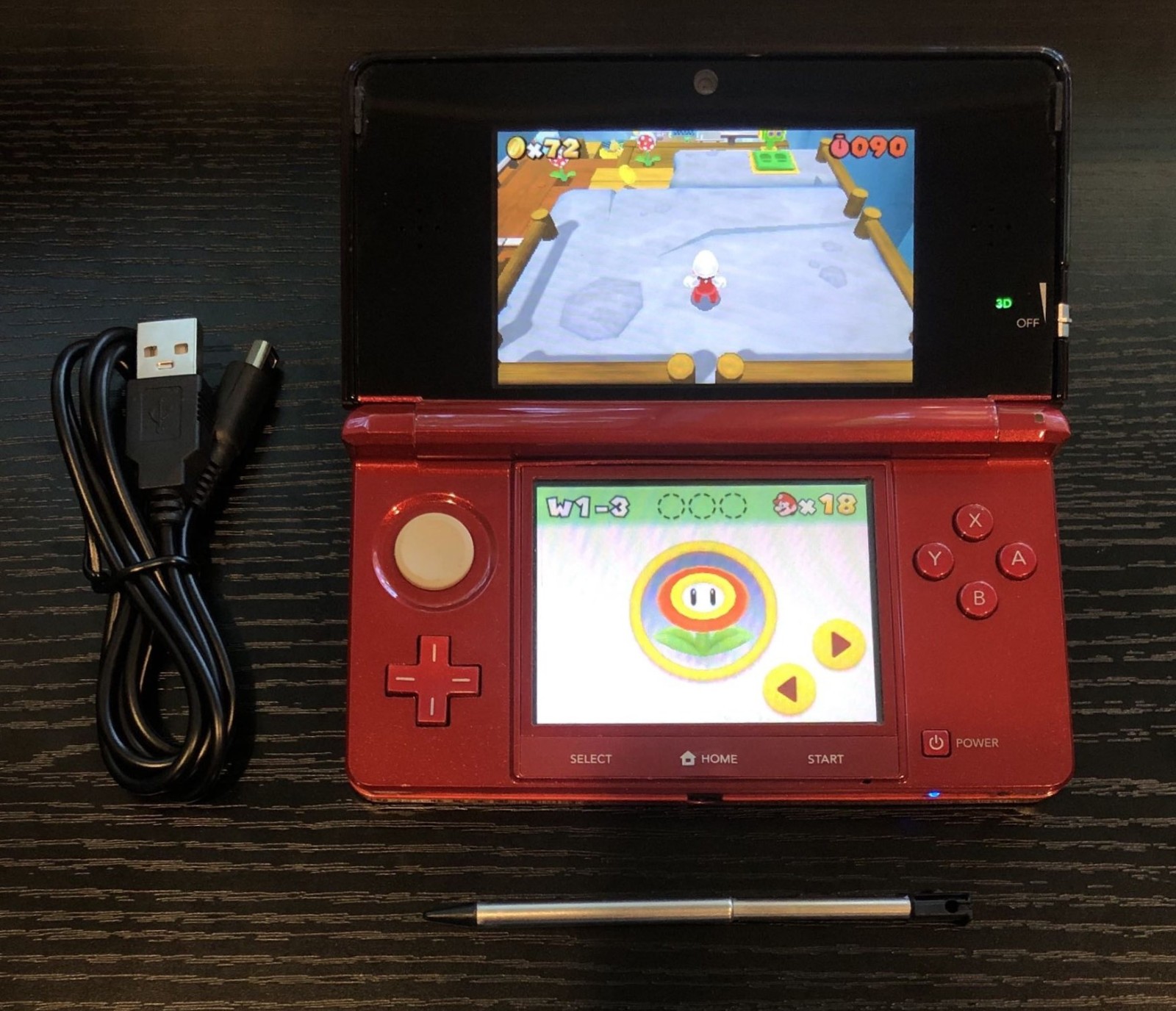 Nintendo 3DS Flame Red CTR-001 Handheld Console — Fully Tested
