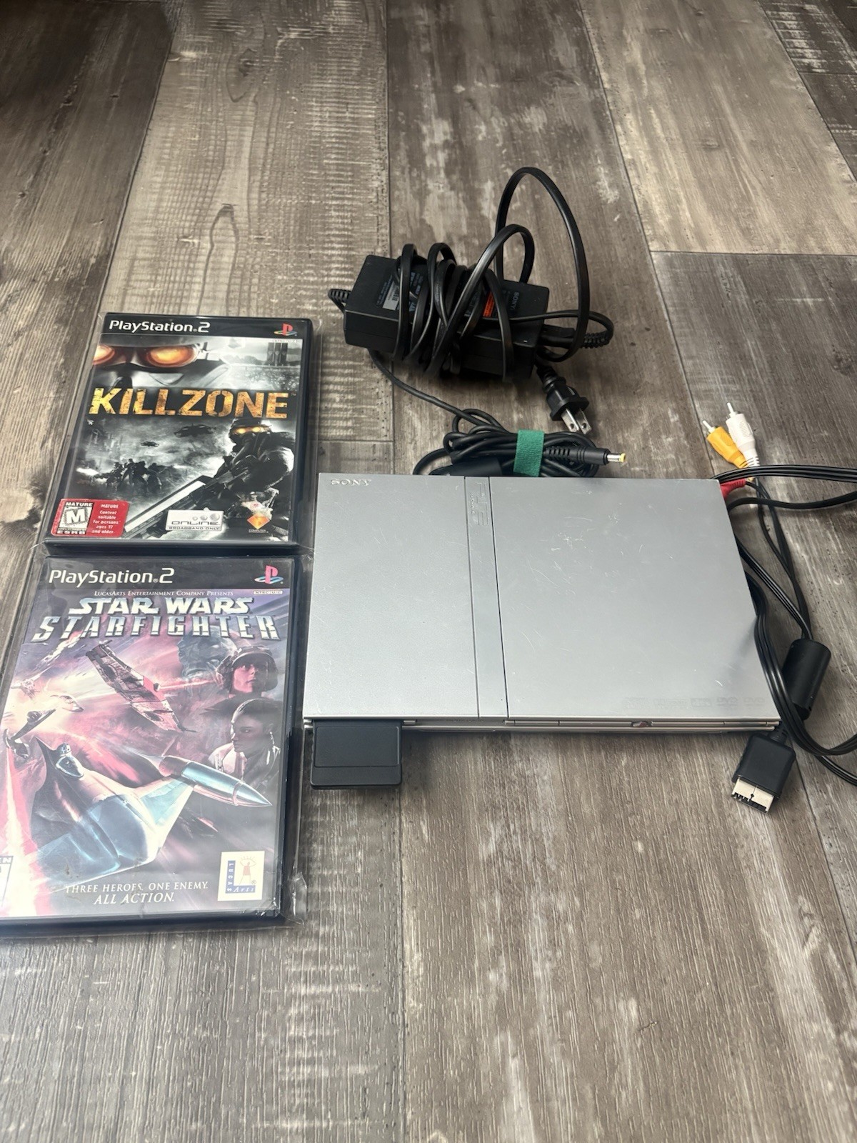Sony PlayStation 2 Slim Silver Console DVD Playback w Cables 2 Games