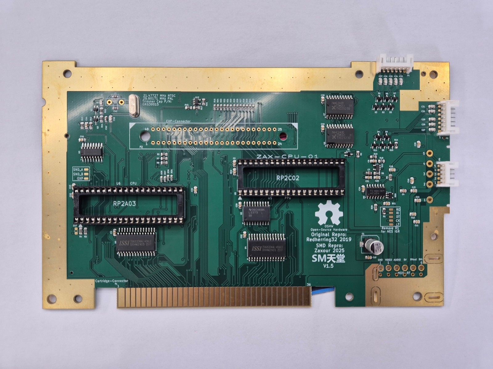 SMTendo Nintendo NES Motherboard V1.5 by Zaxour – ENIG Gold Assembled – NTSC PAL