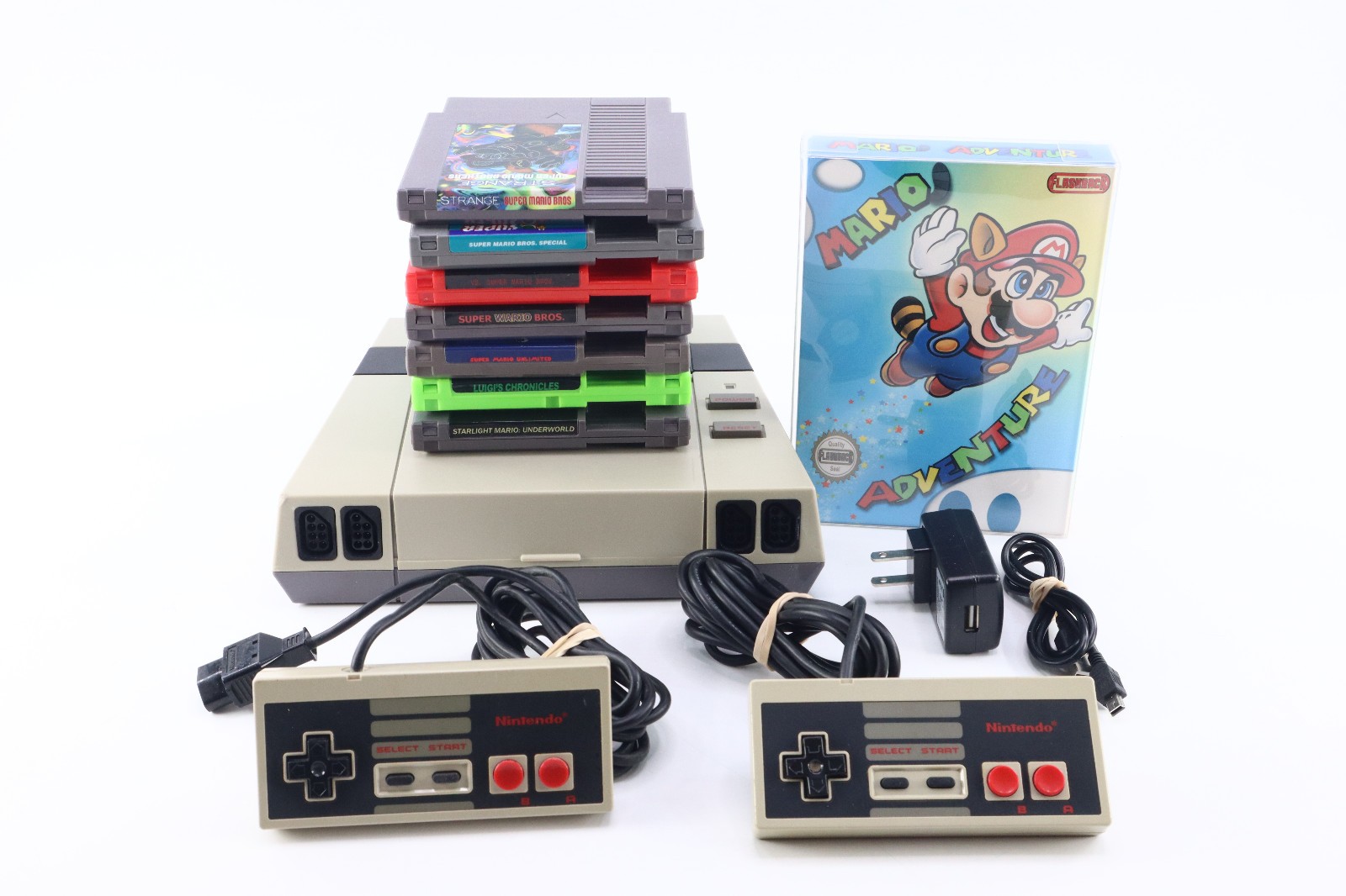 RetroUSB AVS Model RET-AVS W/ Power Cable, 2 OEM NES Controllers & 8 Game Lot