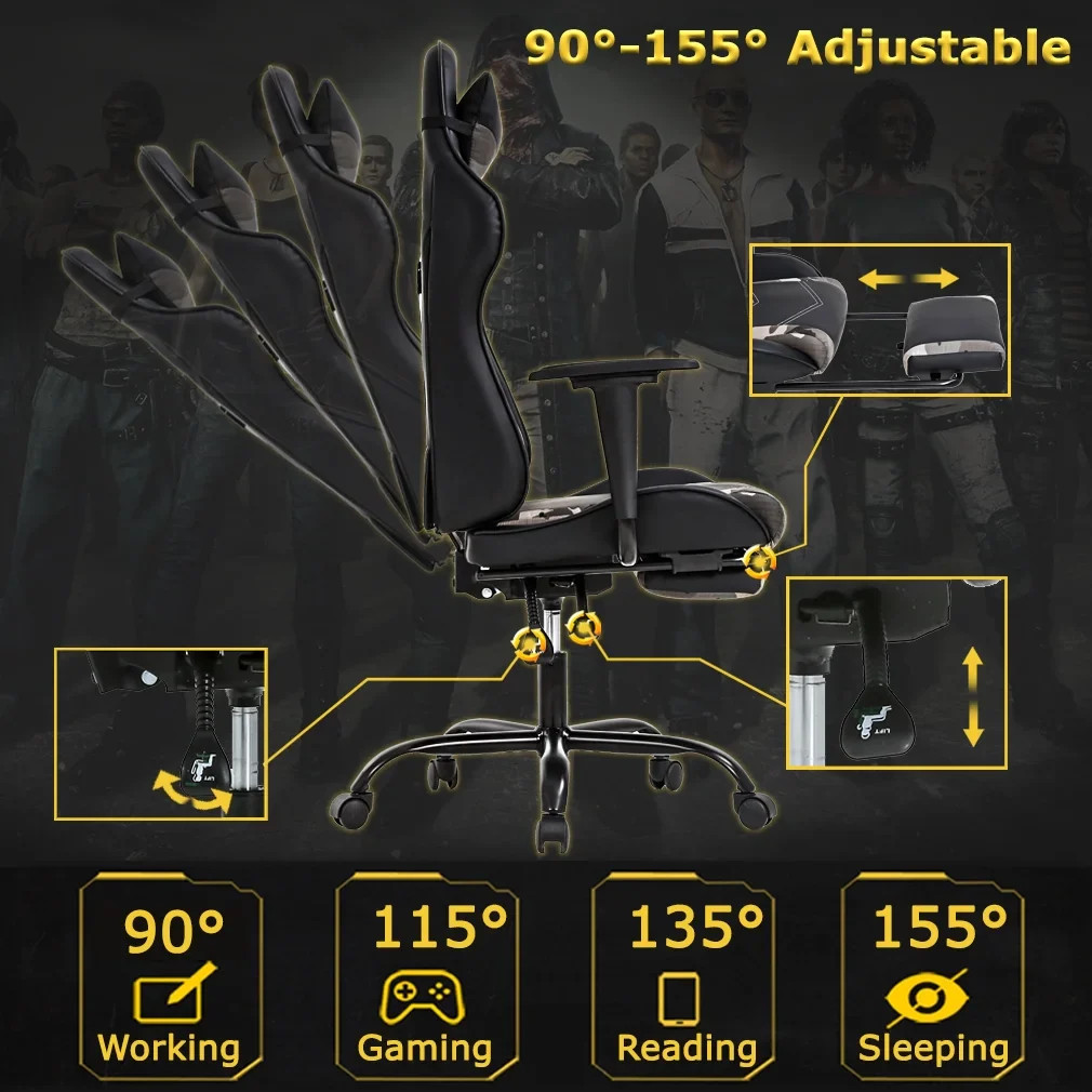 Adjustable & Ergonomic Swivel Gaming Chair, Camo