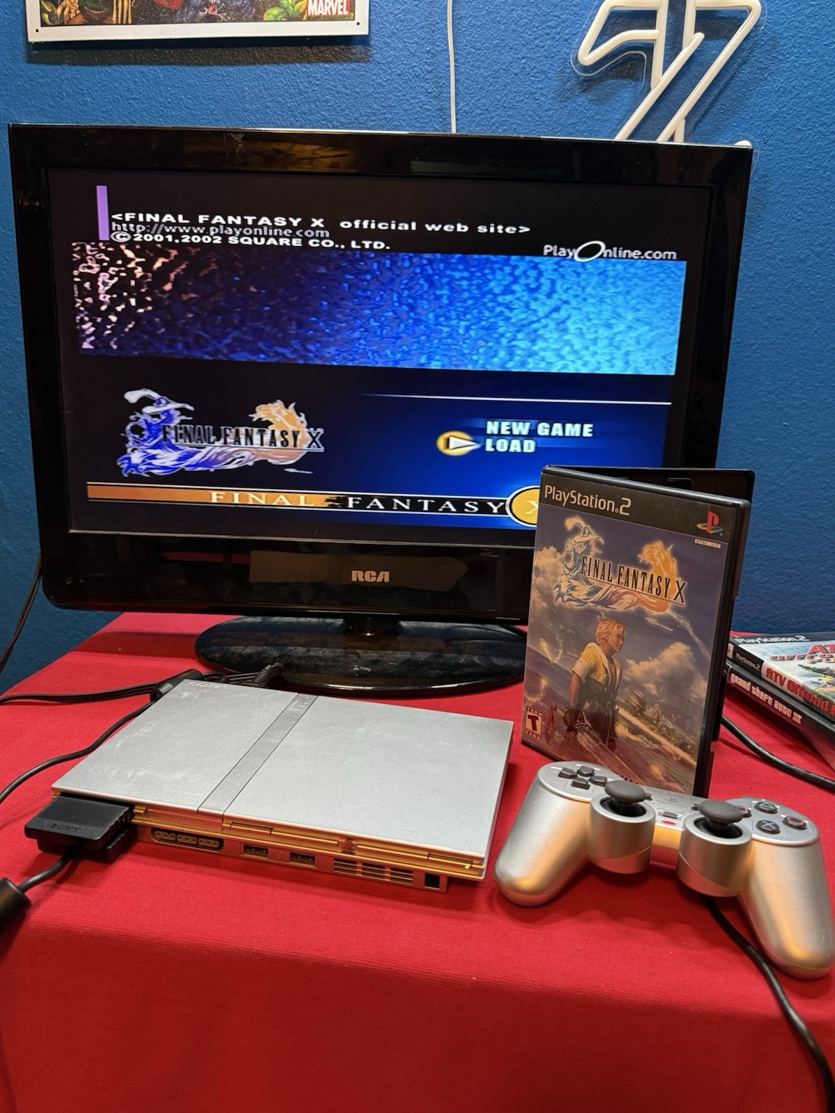 Sony PlayStation 2 Silver Slim PS2 Console Bundle TESTED SCPH-77001