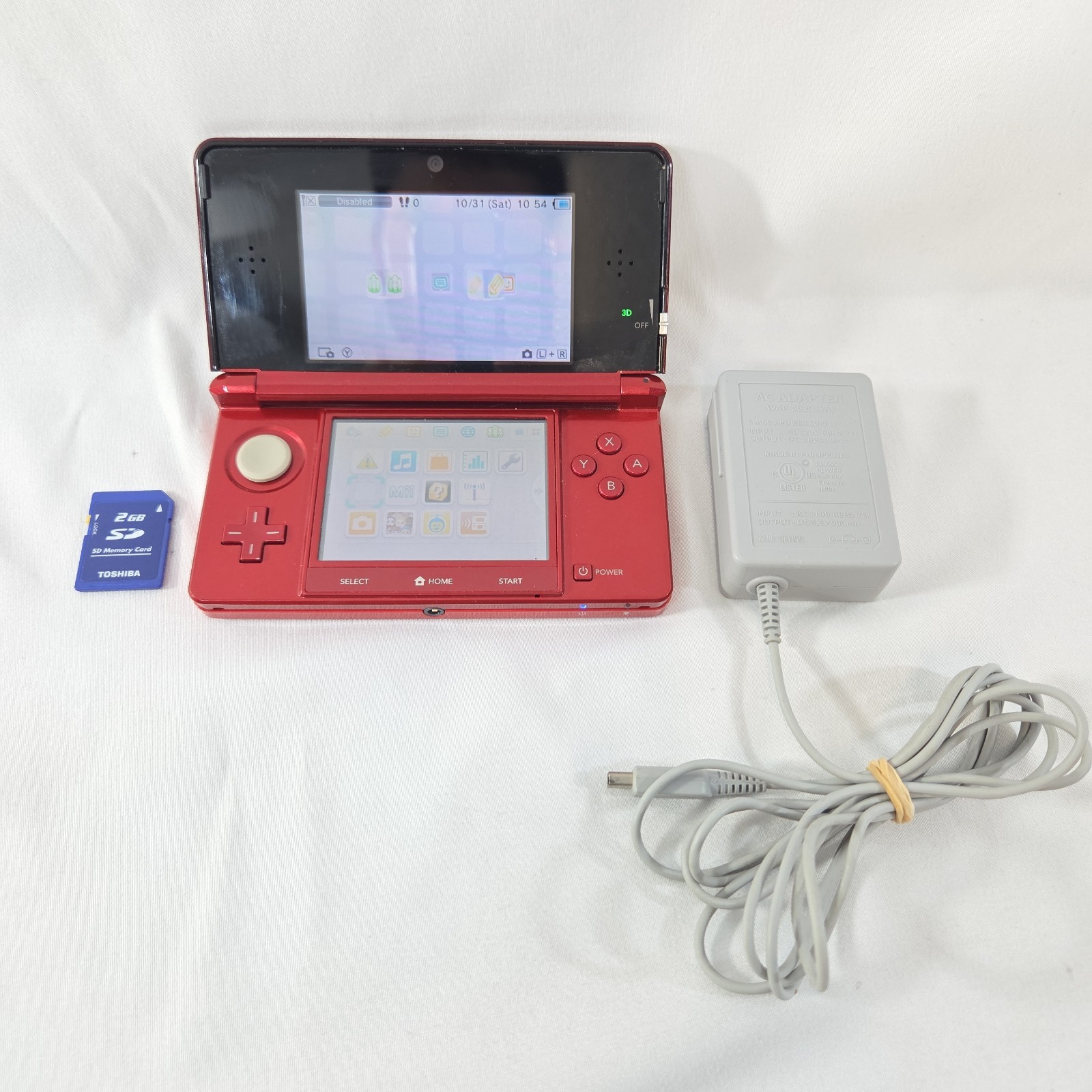Nintendo 3DS Handheld System – Flame Red With Charger + 2GB SD CARD CTR-001