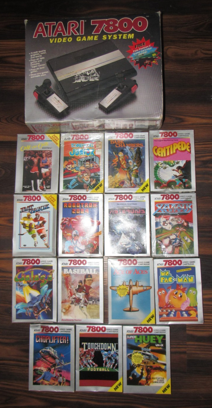 Atari 7800 Video Game Console with 16 CIB games MS Pac Man Donkey Kong JR Galaga