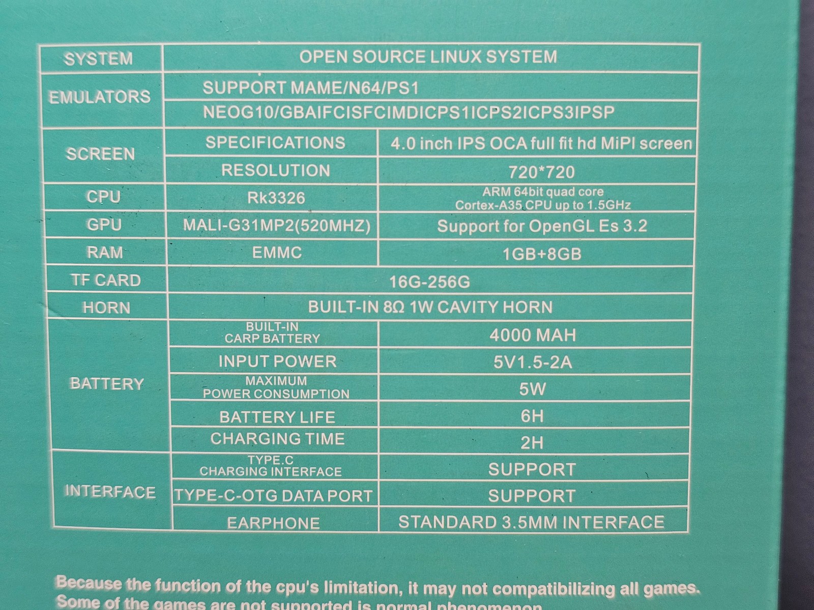 Open Source Hand Held Game Console R36Max – Transparent Blue – 4″ Screen – New!