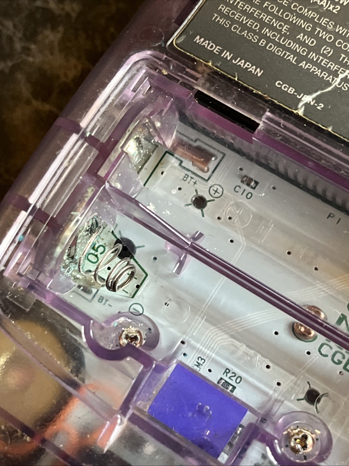 Works Nintendo Game Boy Color Atomic Purple Transparent Clear Croc 2 Bomber Man
