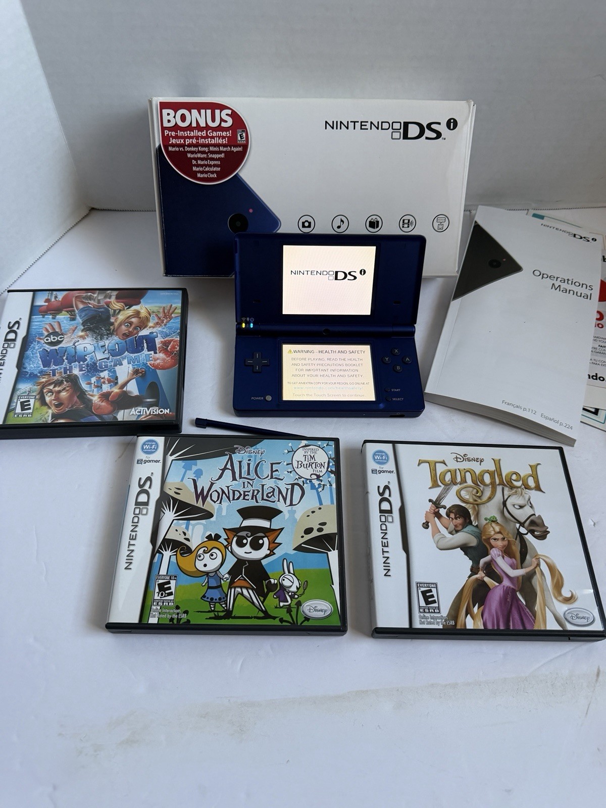 Nintendo DSi Console Metallic Blue CIB Complete In Box With 3 Games