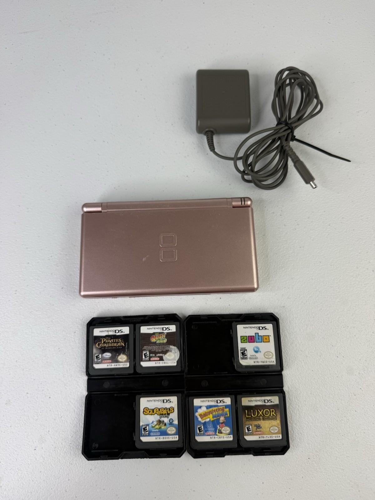 Nintendo DS Lite Metallic Rose Bundle – Games + Charger