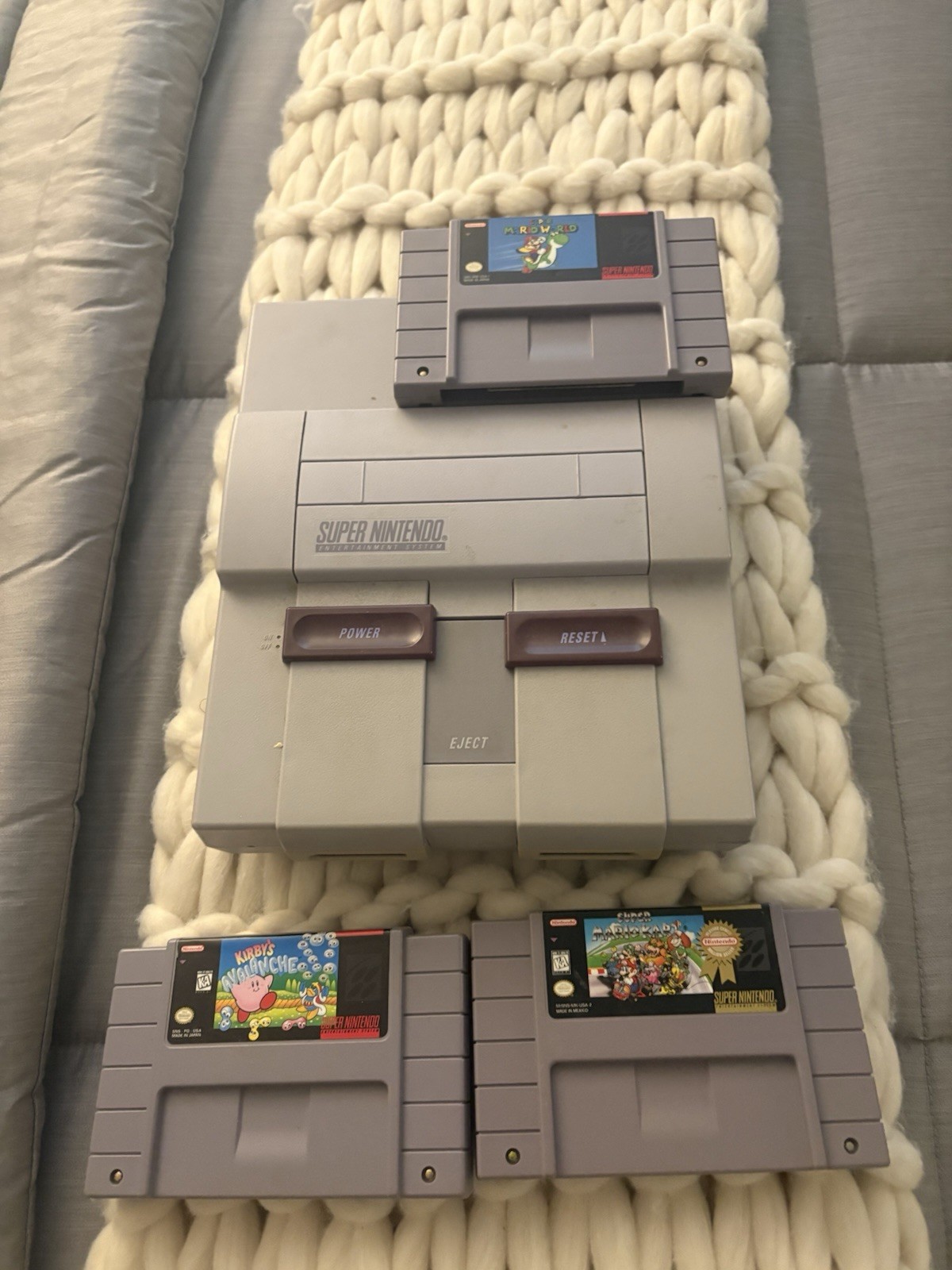 Vintage Super Nintendo Gaming Console & 3 Games Mario Brothers Kirby’s Avalanche