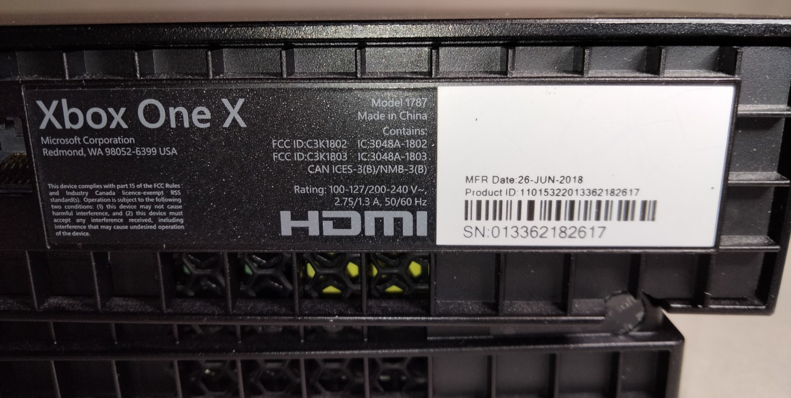 FOR PARTS/NOT WORKING | Microsoft Xbox One X 1TB Console (1787) & Power Cord