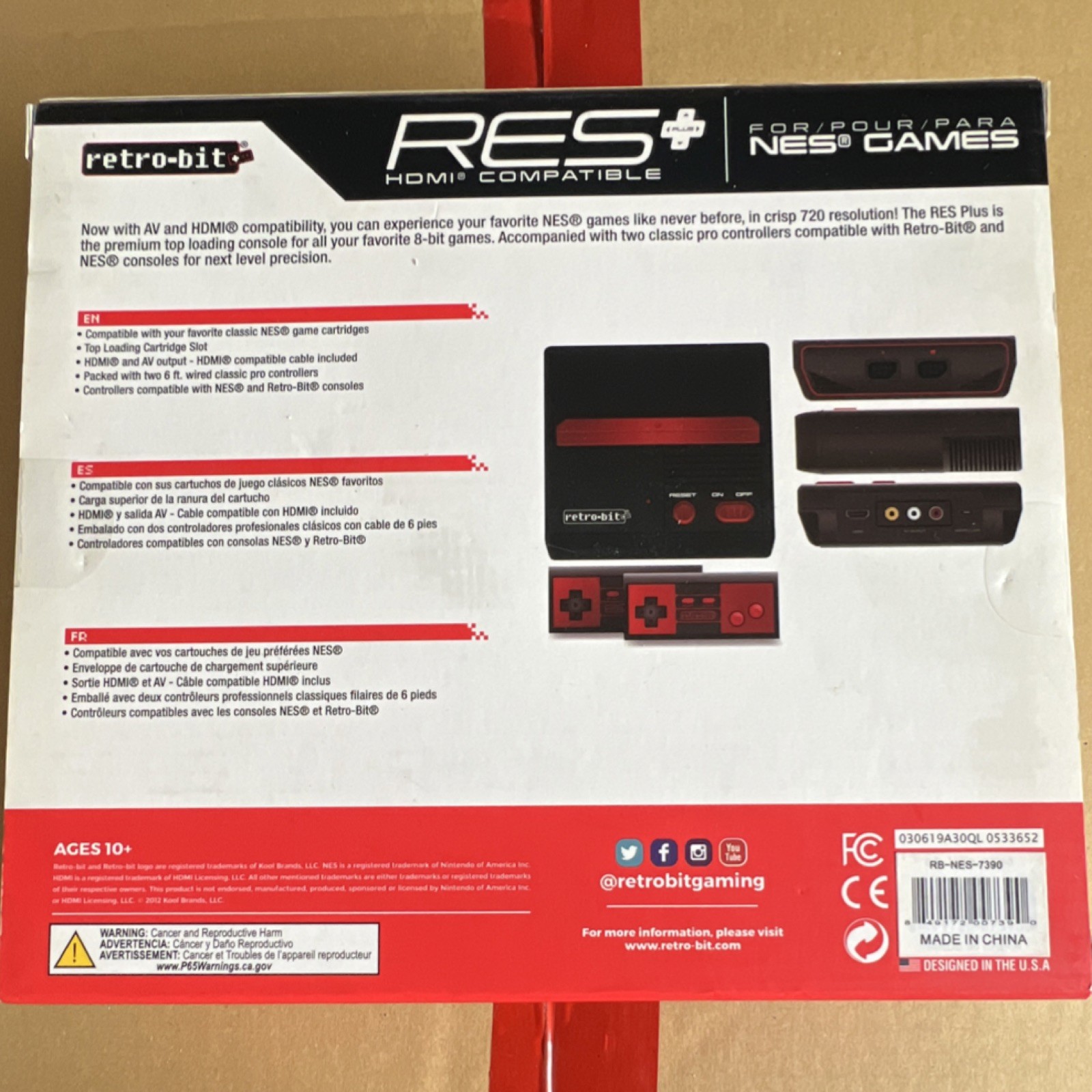 Retro-Bit RES Plus HDMI & AV NES Console 720p with Two Controllers Black Red