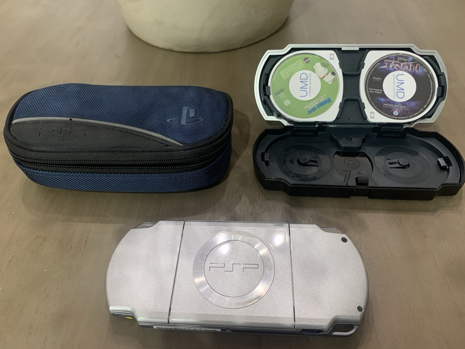 PSP Slim 2001 Silver With Travel Cases Tron And Family Guy