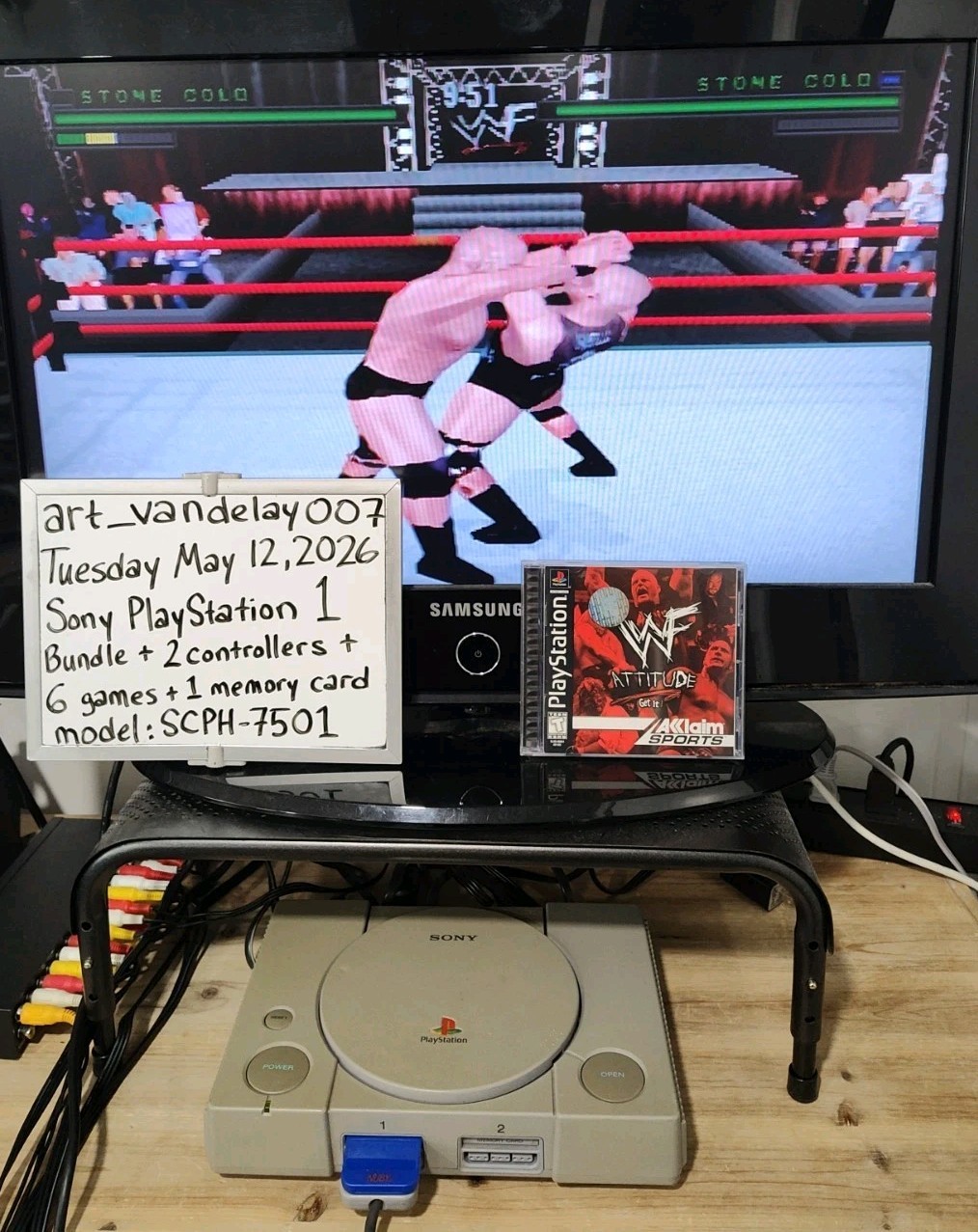 Sony PlayStation 1 Bundle SCPH-7501 + 2 Controllers + 6 Games + Mem Card* Tested