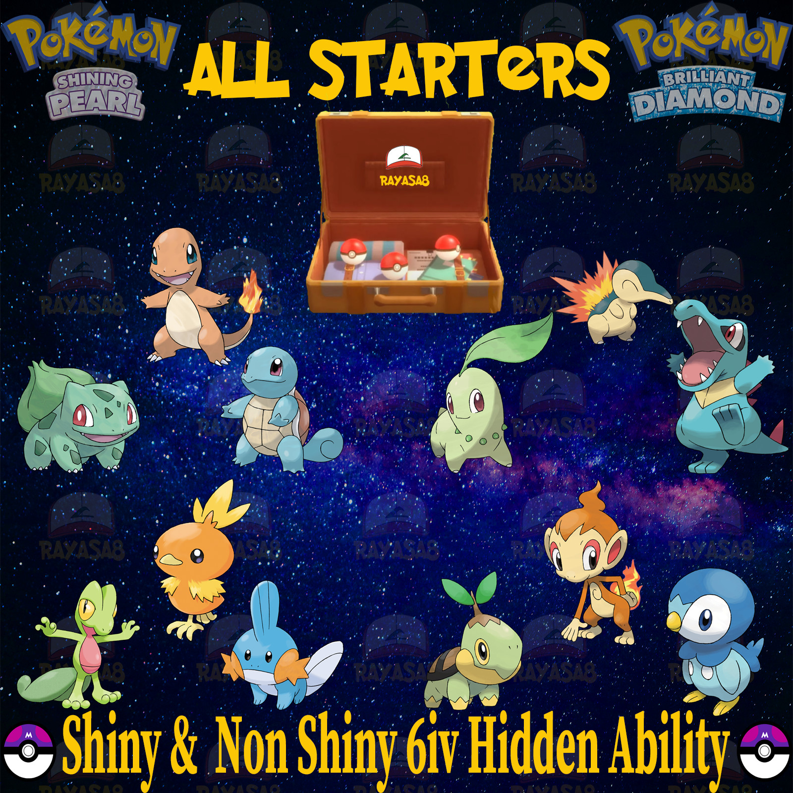 Pokemon Starter Shiny 6iv Shining Pearl Brilliant Diamond + Master Balls