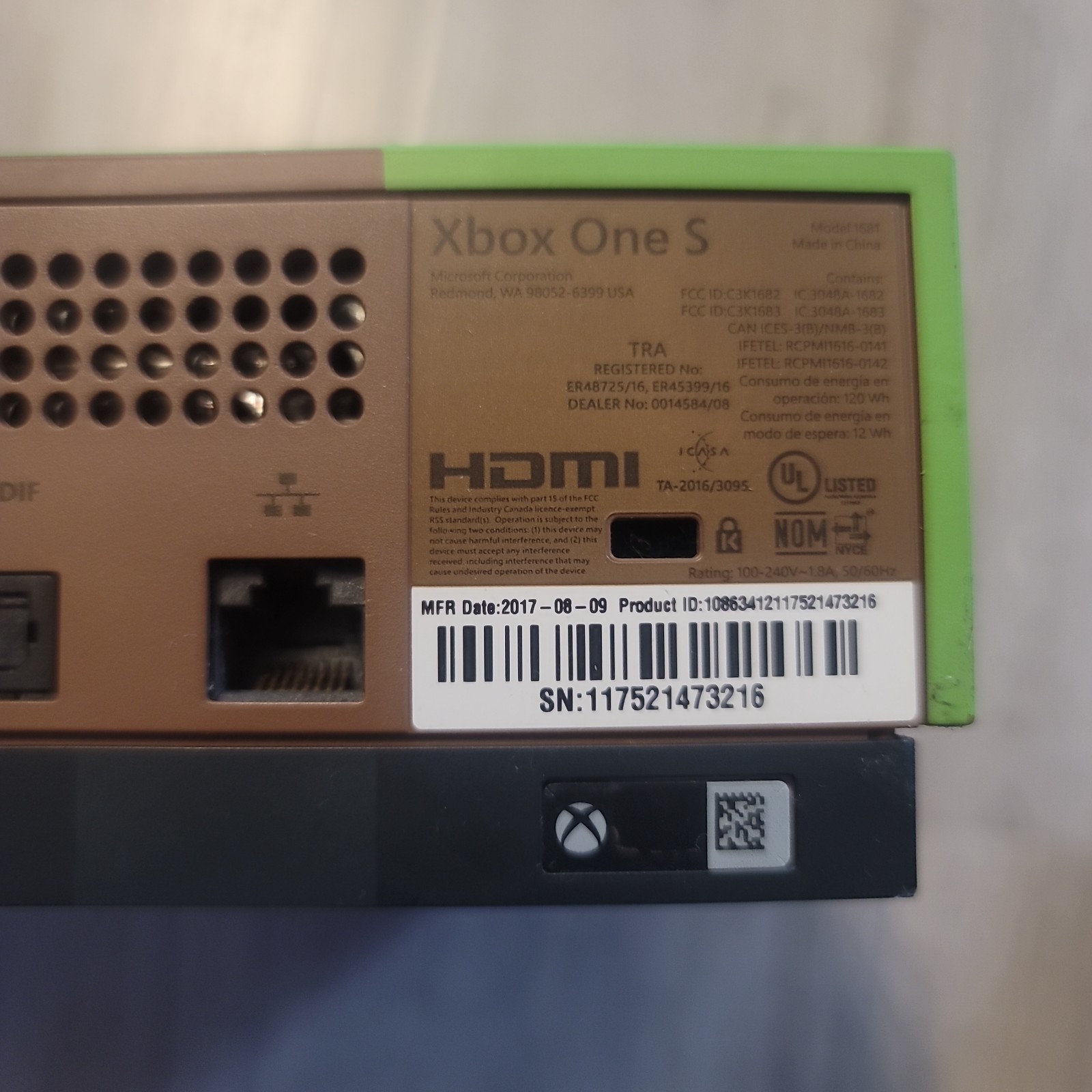 Microsoft Xbox One S Minecraft Limited Edition 1TB Green & Brown Console + Cords