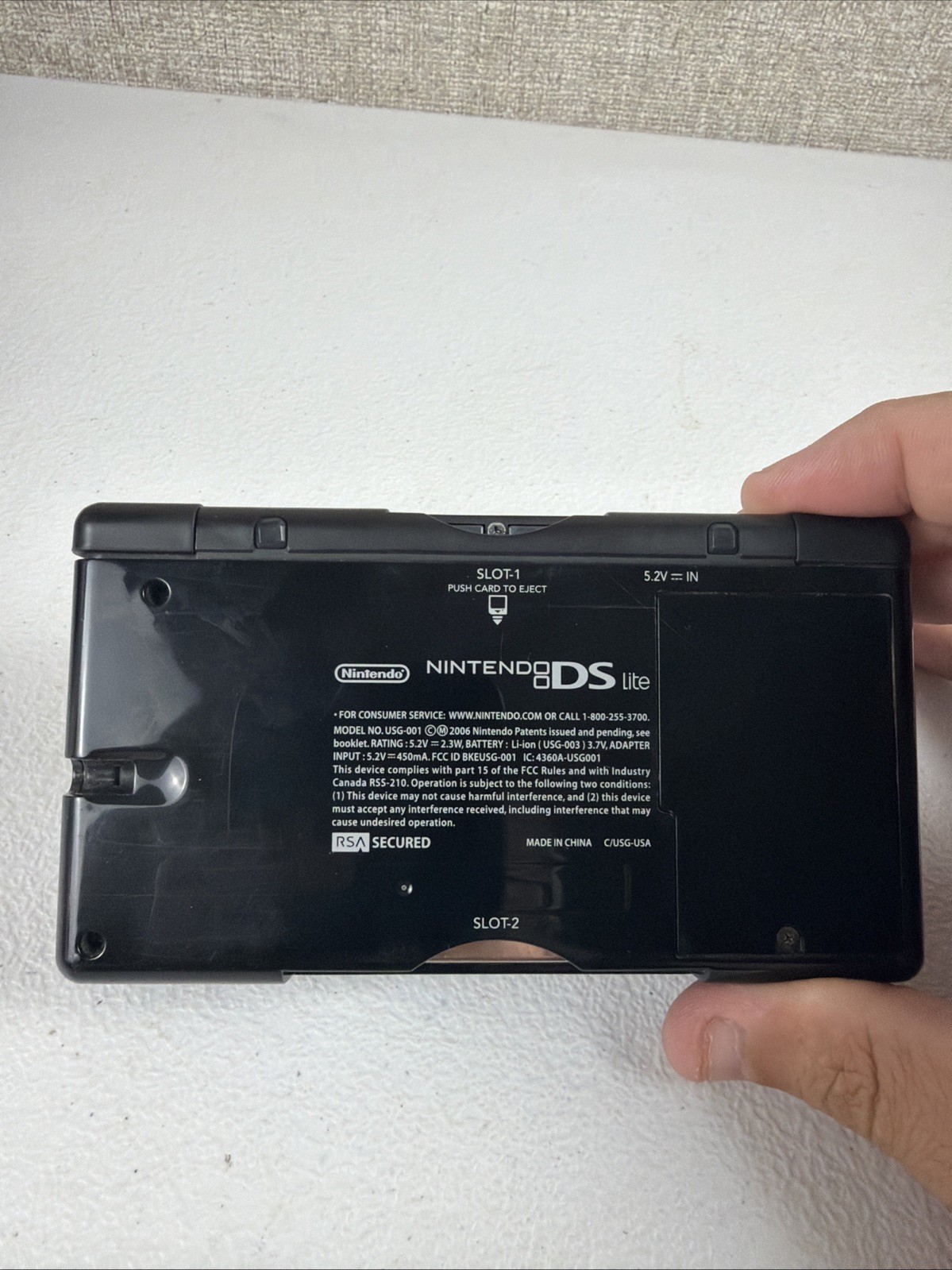Nintendo DS Lite Onyx Black USG-001 Console Only No Charger Or Stylus Tested