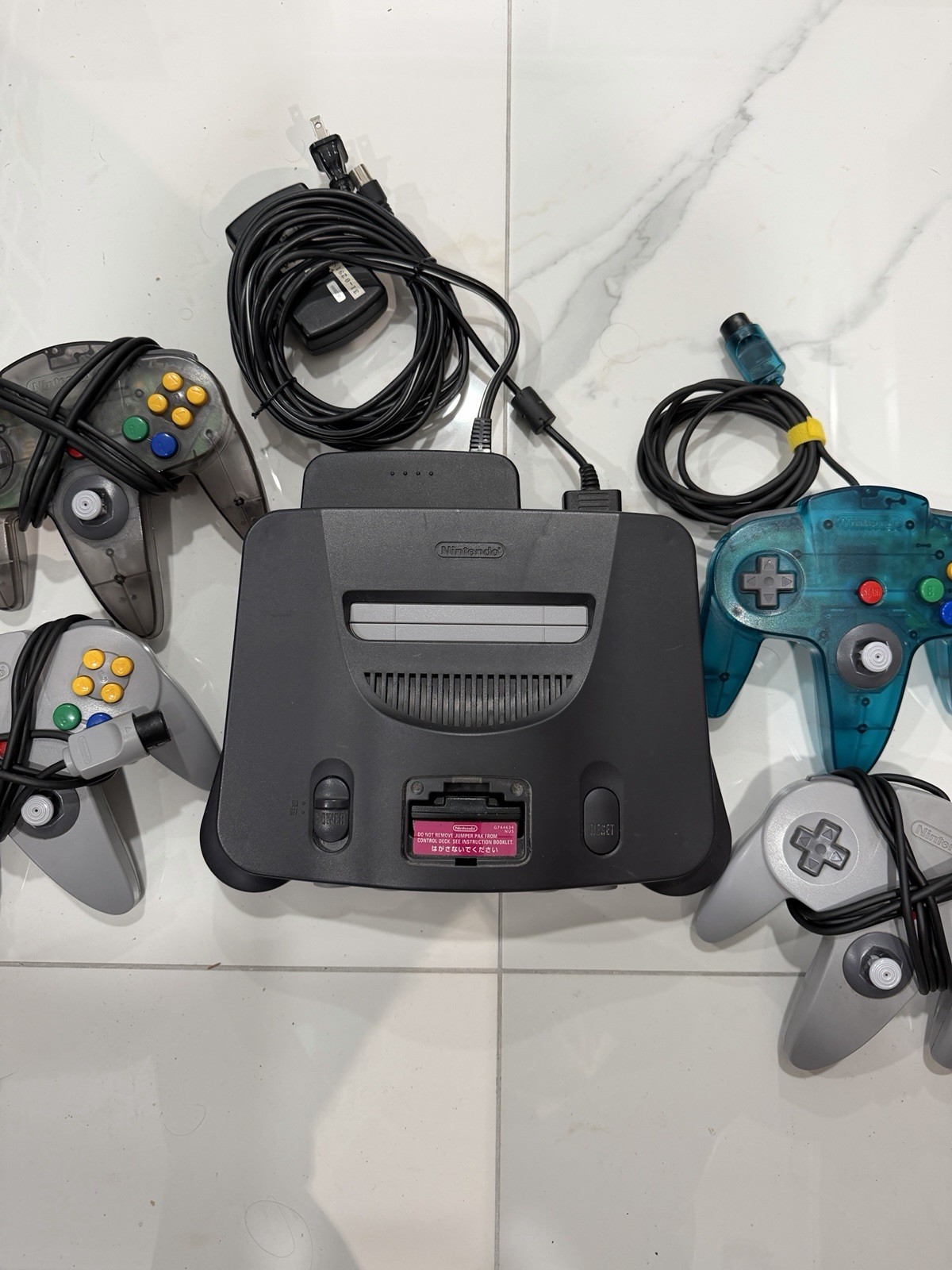 Nintendo 64 Console 4 Controllers Gray Black Blue Smoke RF Expansion Pak Compat…