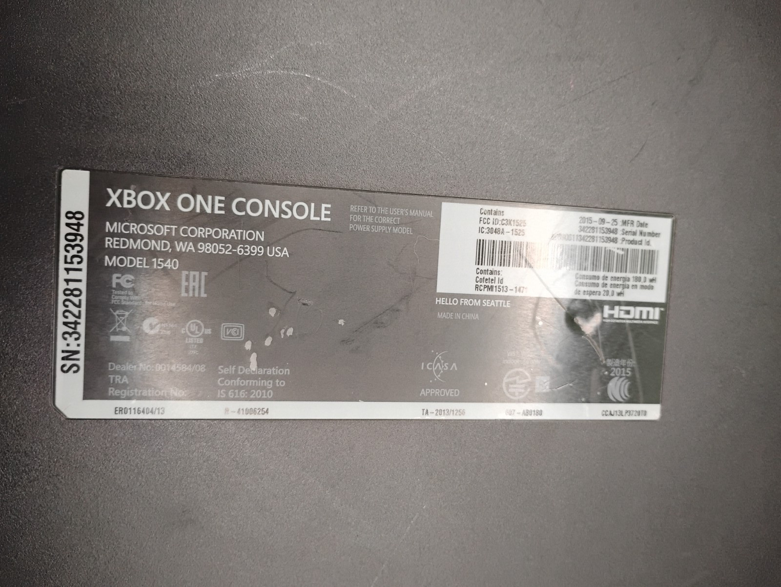 Microsoft Xbox One Original Console 500GB Model 1540 Tested -power supply + game