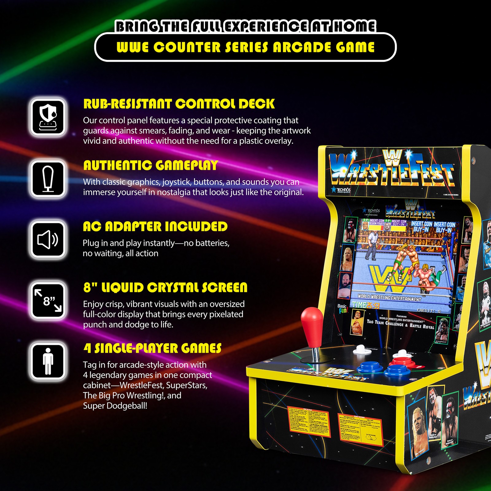 Arcade Classics WWE Counter Series Game with 8″ Liquid Crystal Screen & 4 Games