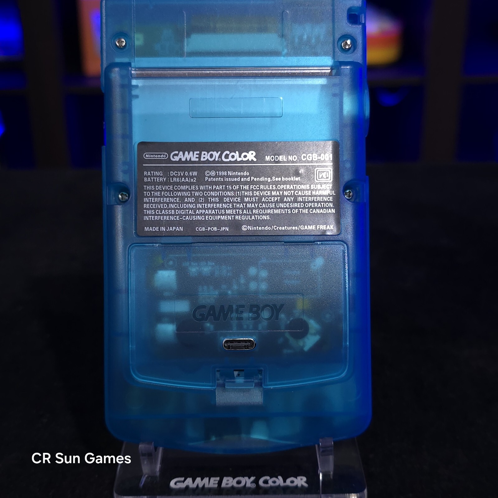 Clear Blue Gameboy Color Console OLED Touch Screen & USB-C Rechargeable Battery