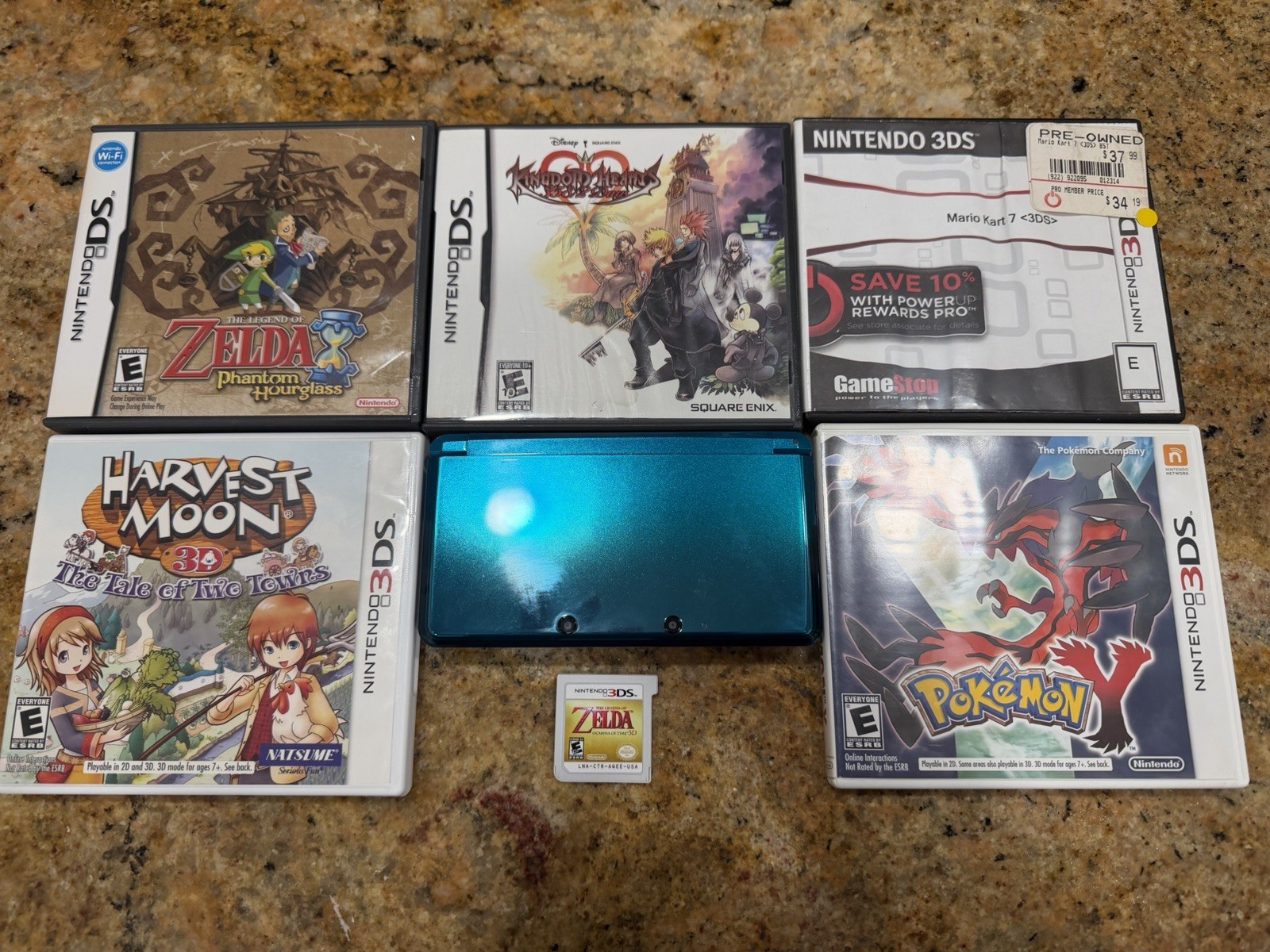 Nintendo 3Ds Aqua Blue With Six Games, Charger, Stylus, Tested No SD Card