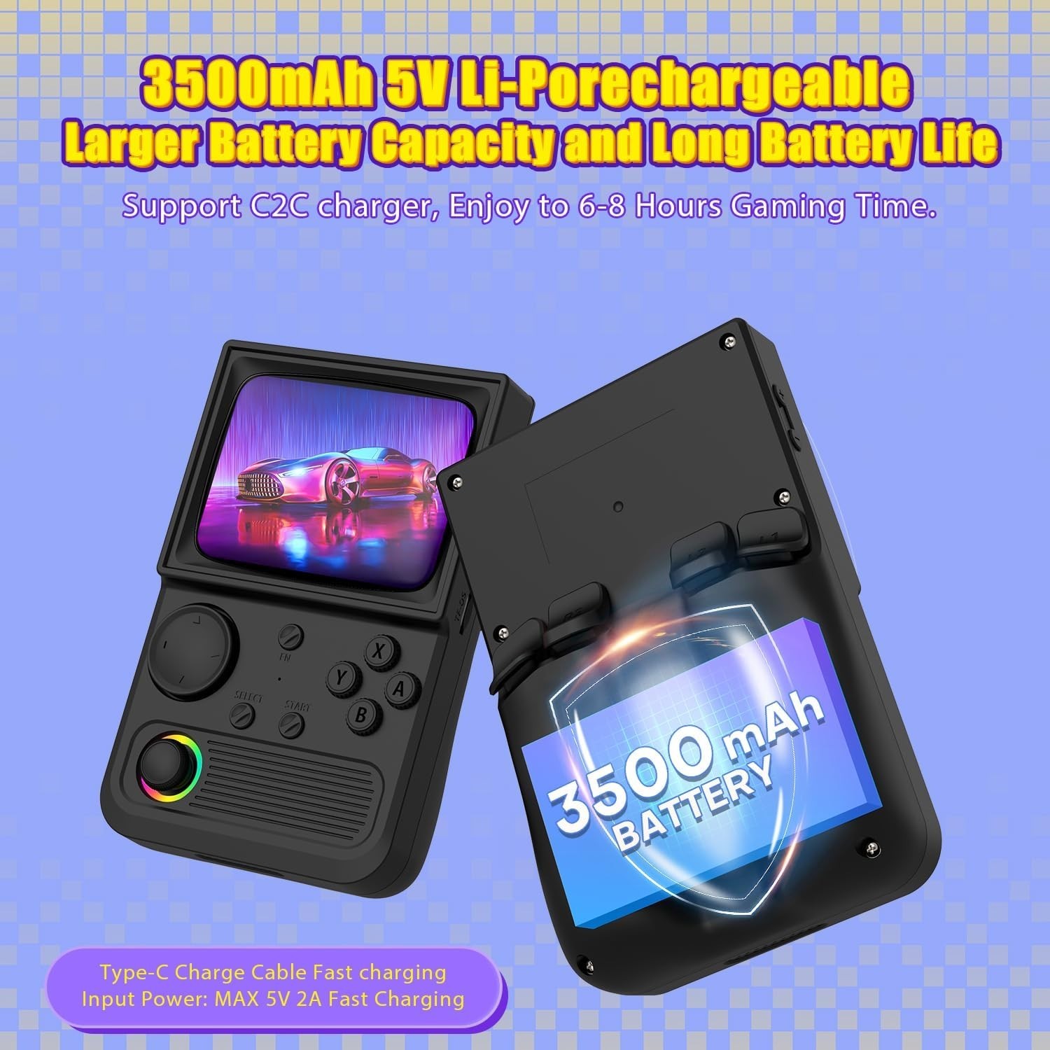 Portable R36T Retro Gaming Console – 3.5» Screen, 3500mAh Battery Life