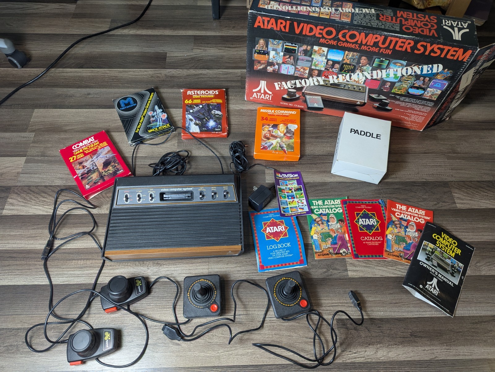 Atari Video Computer System CX-2600 Six Switch Console w/Controllers & Games CIB