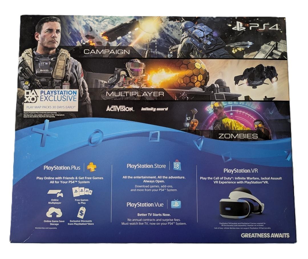 PS4 500GB Console, used in box, includes controller and cords, game NOT included