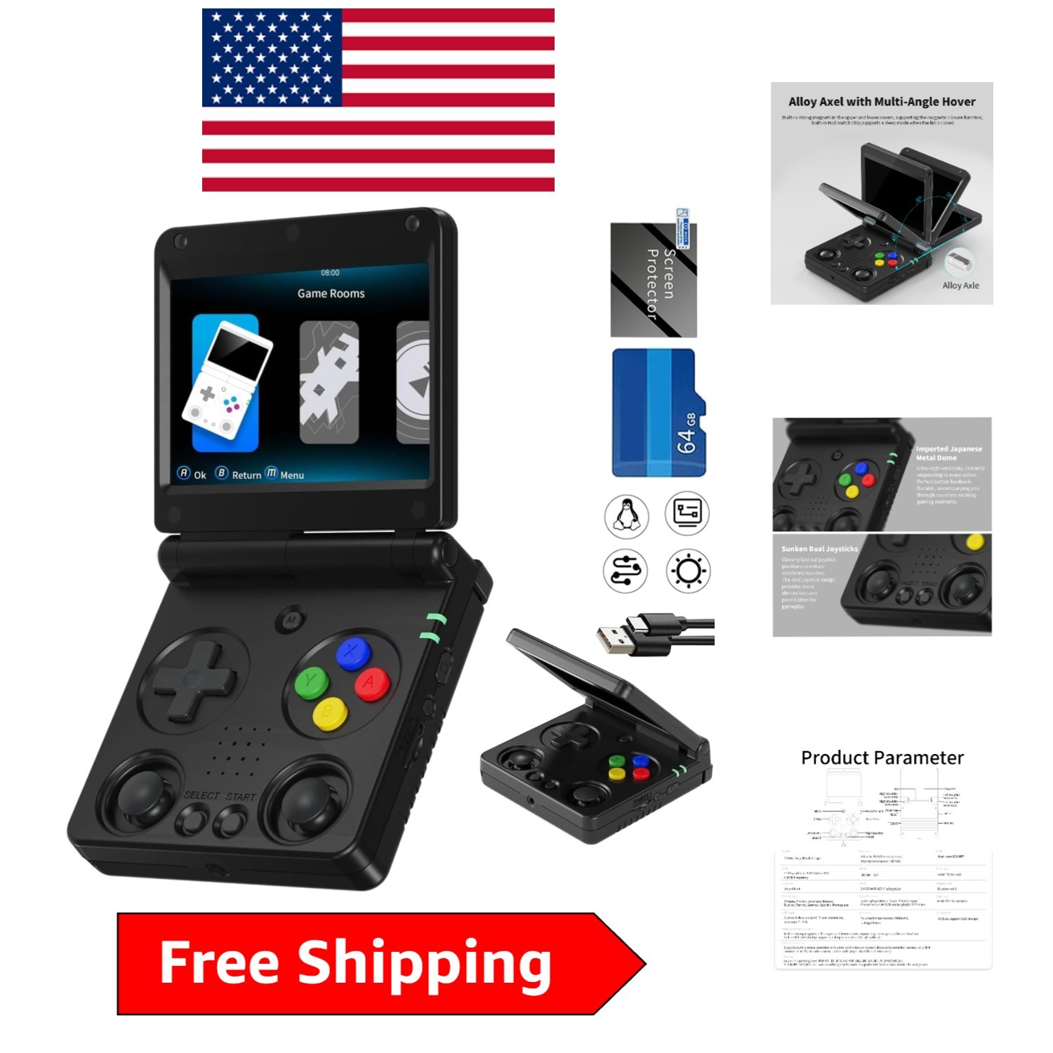 Portable Flip Retro Game Console with 5532 Preloaded Games & 5G WiFi Support