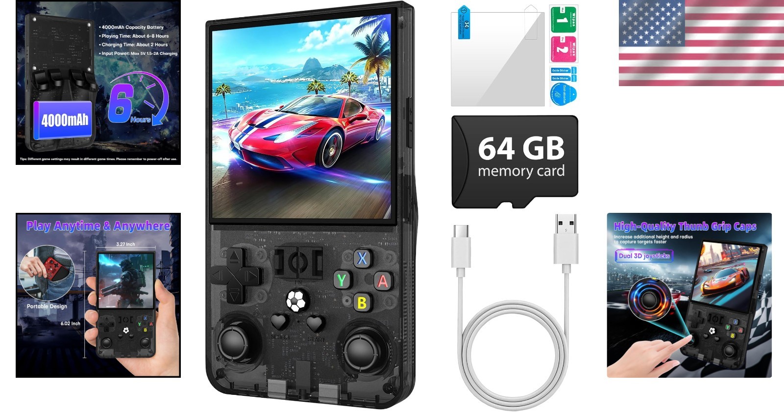 Portable R36MAX Retro Game Console – 64GB Storage, Ergonomic Design & HD Display