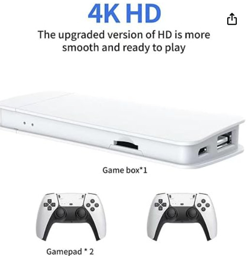 Retro Game Console 20000+ Games 4K HDMI Stick 2 Wireless Controllers Plug Play;