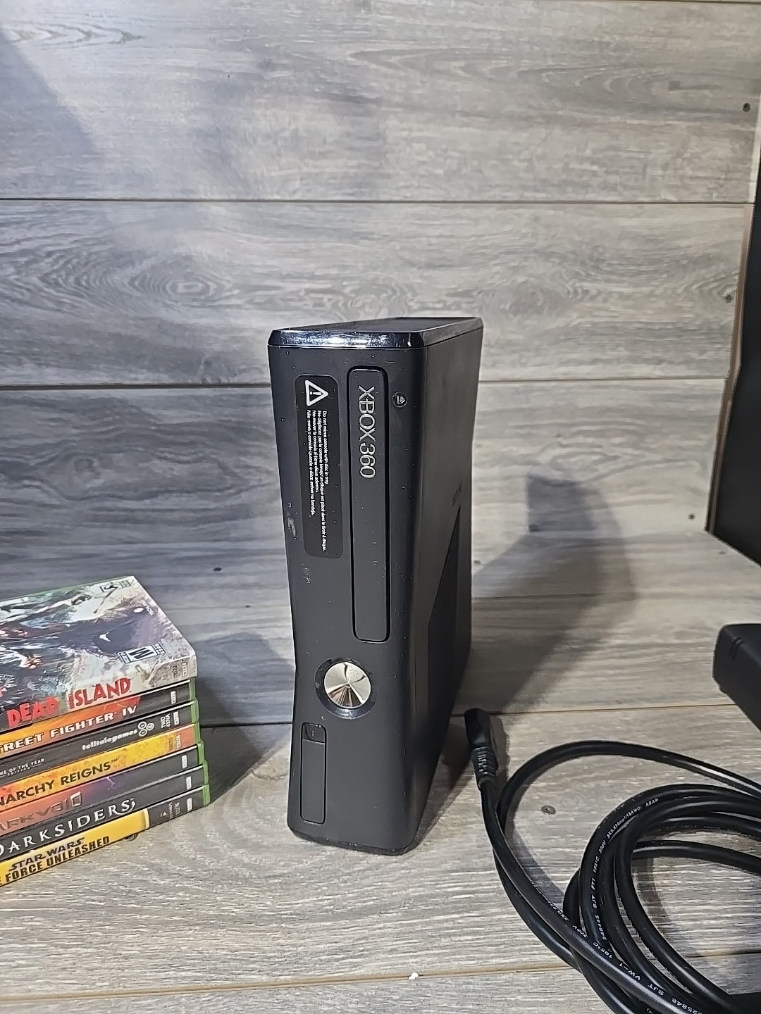 Xbox 360 S Matte 4GB Slim Black Console Bundle W / Cords& 7 Games Tested No Ctrl