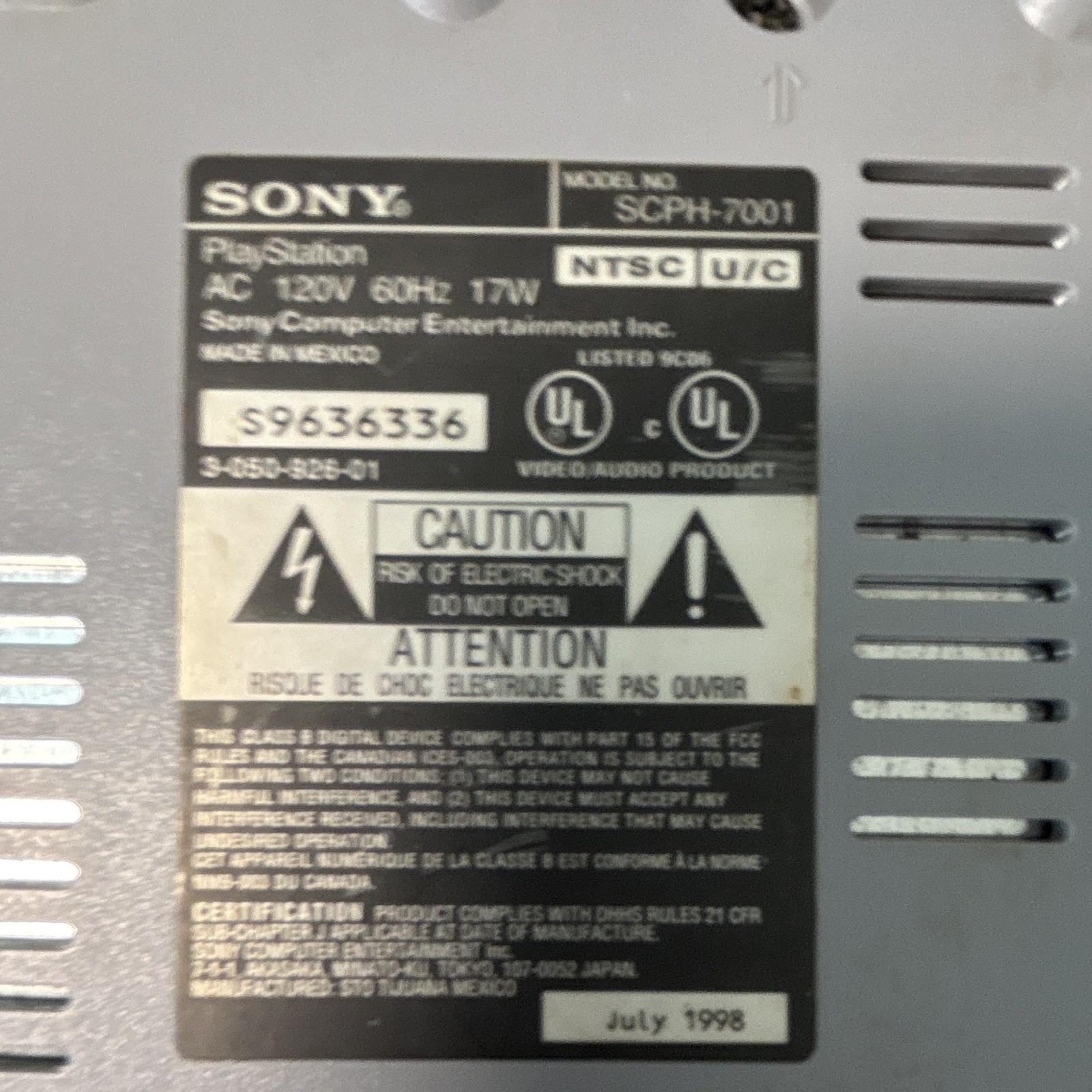 Sony PlayStation 1 PS1 Console Only Gray SCPH-7001, Tested & Works