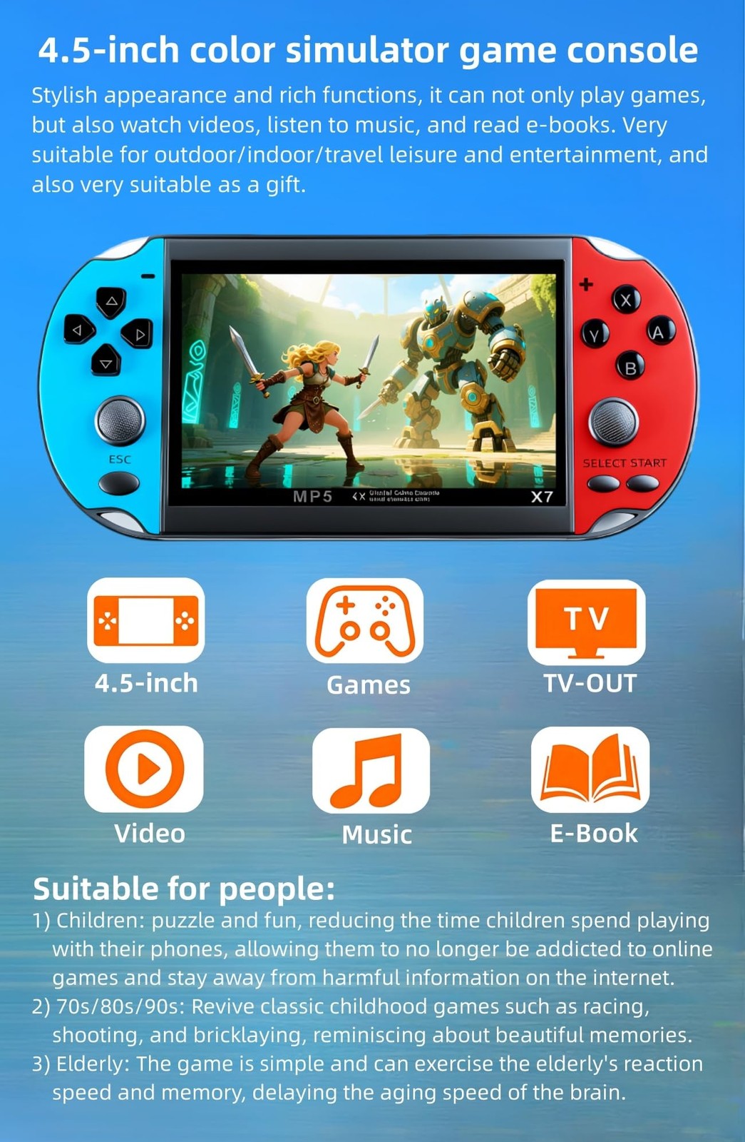 4.5 Inch Game Console Multiple Simulators Built-in Free 3000 Games Support Vi…