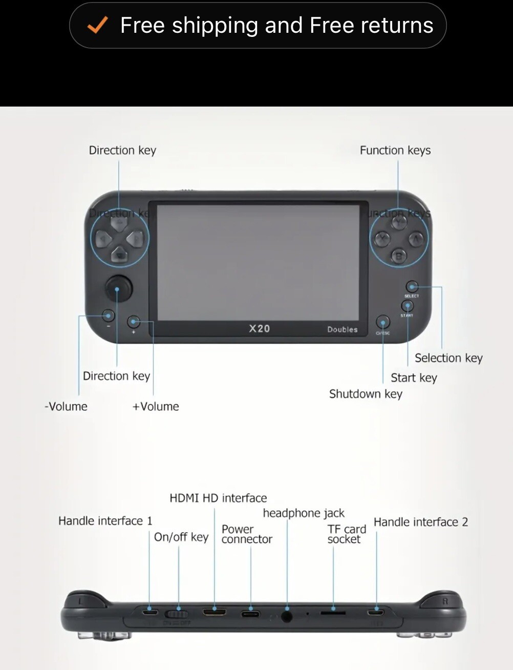 X20 Mini Handheld “Game Player”Console 4.3 inch (Turquoise) Portable-Brand New