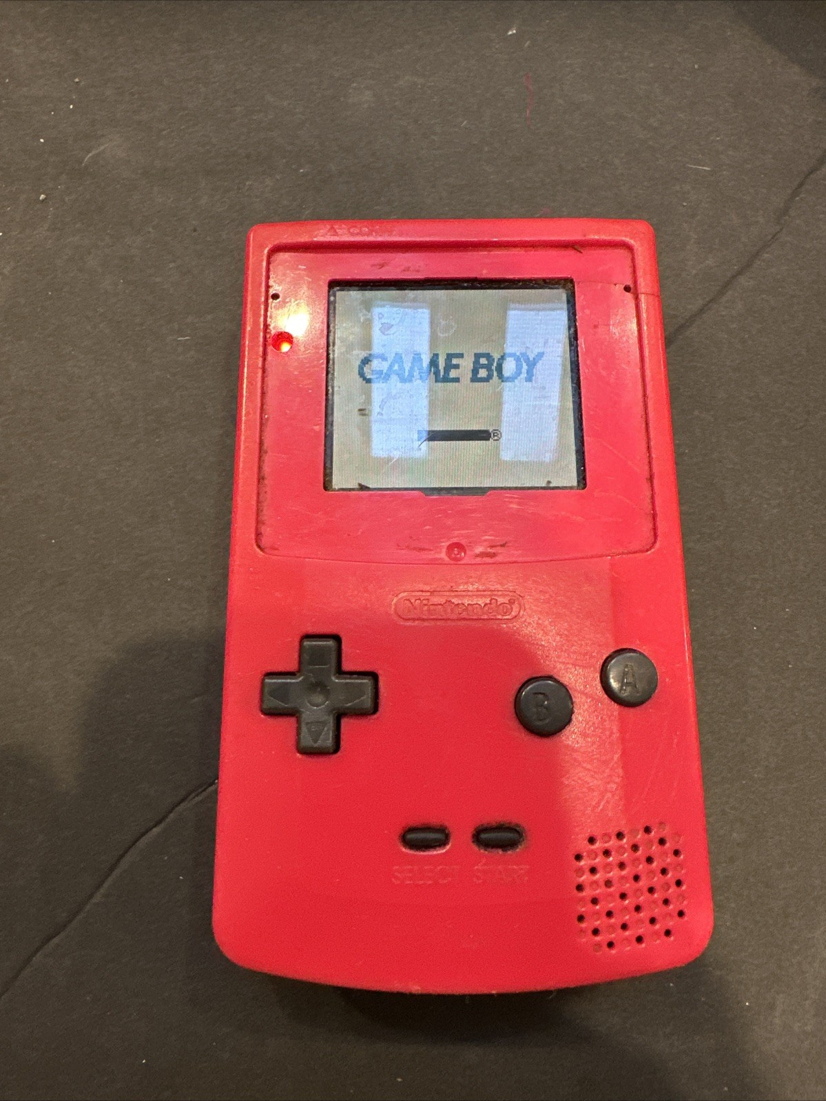 Nintendo Game Boy RED no battery cover and written ON WITH MARKER #R32