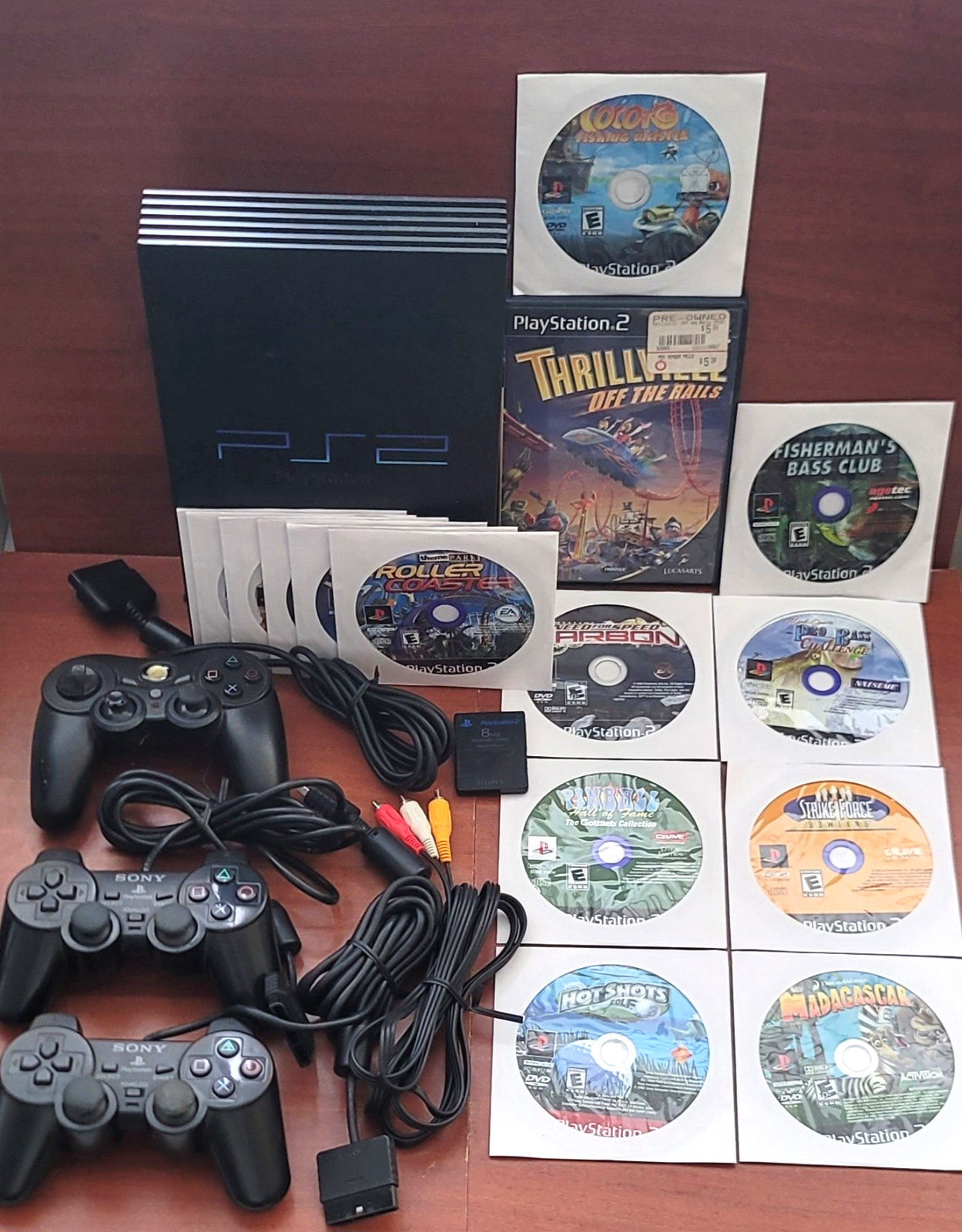 Sony PlayStation 2 PS2 Fat System SCPH-39001 Console Bundle w/15 Games 8MB Card