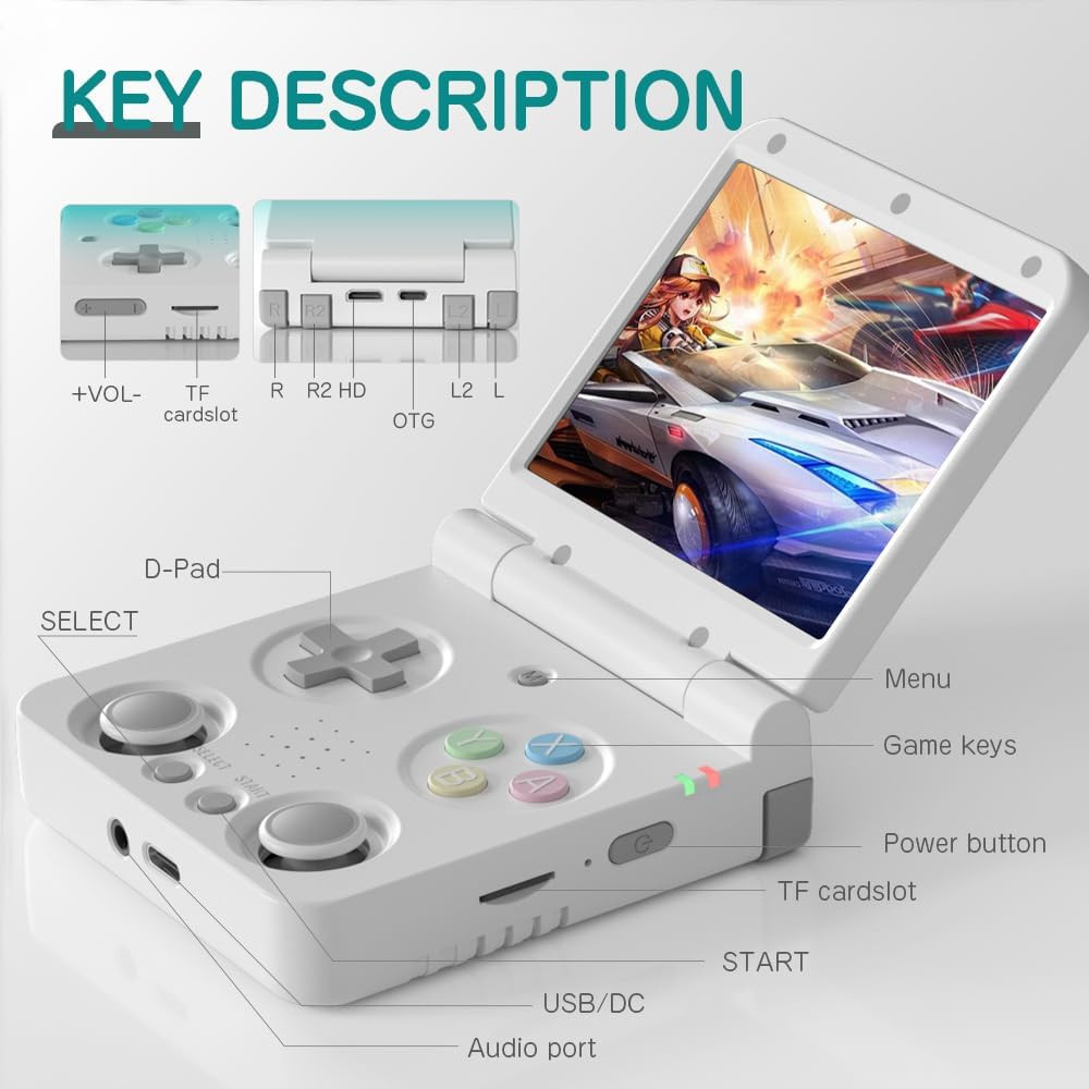 Flip V2 Retro Handheld Gaming Console with Quiet Hinge, 3.5″ 640*480 IPS Screen