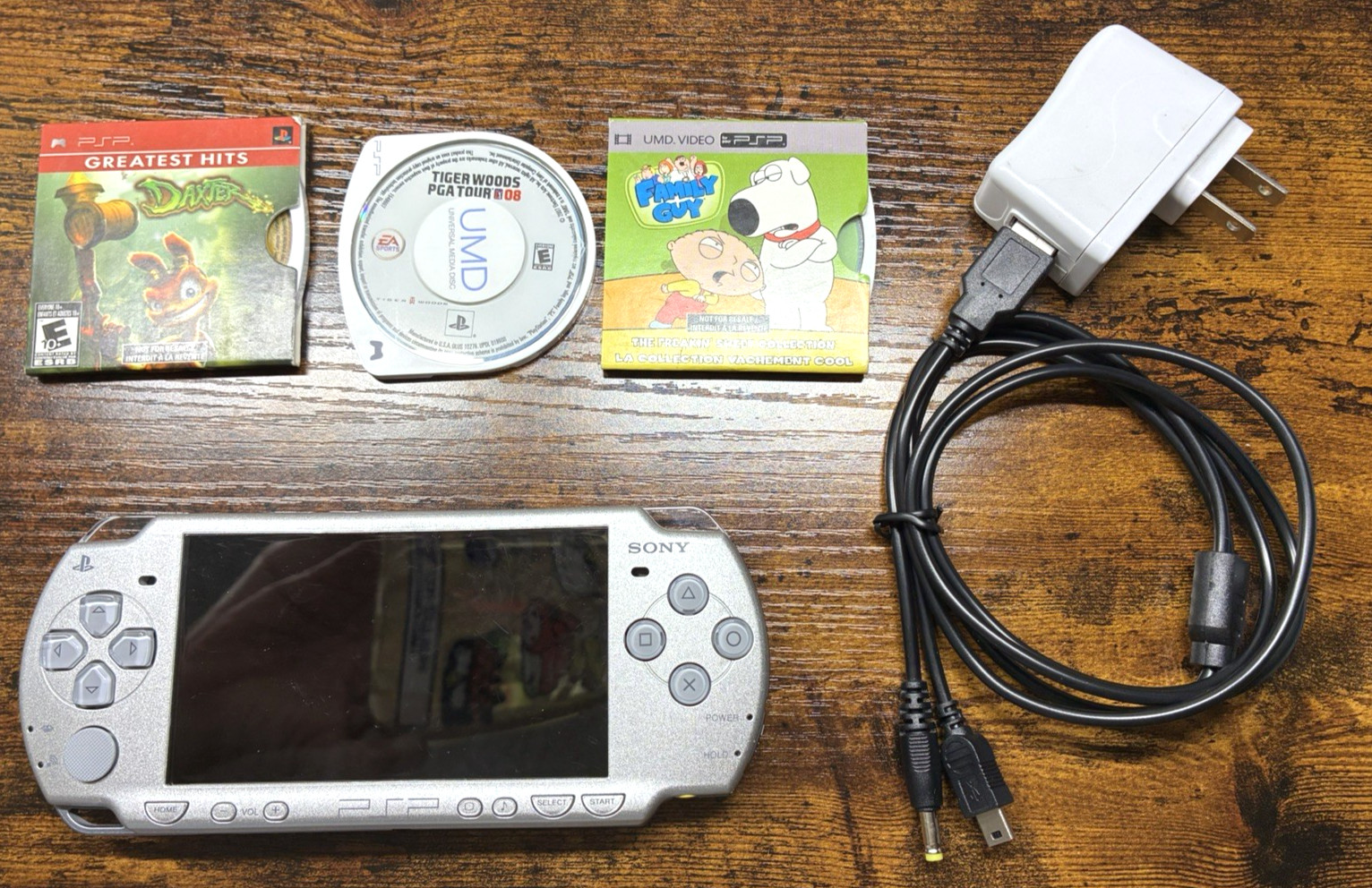 Sony PSP-2001 Silver Console NEW-Barely Used w/New Battery/Charger + 3 UMDs