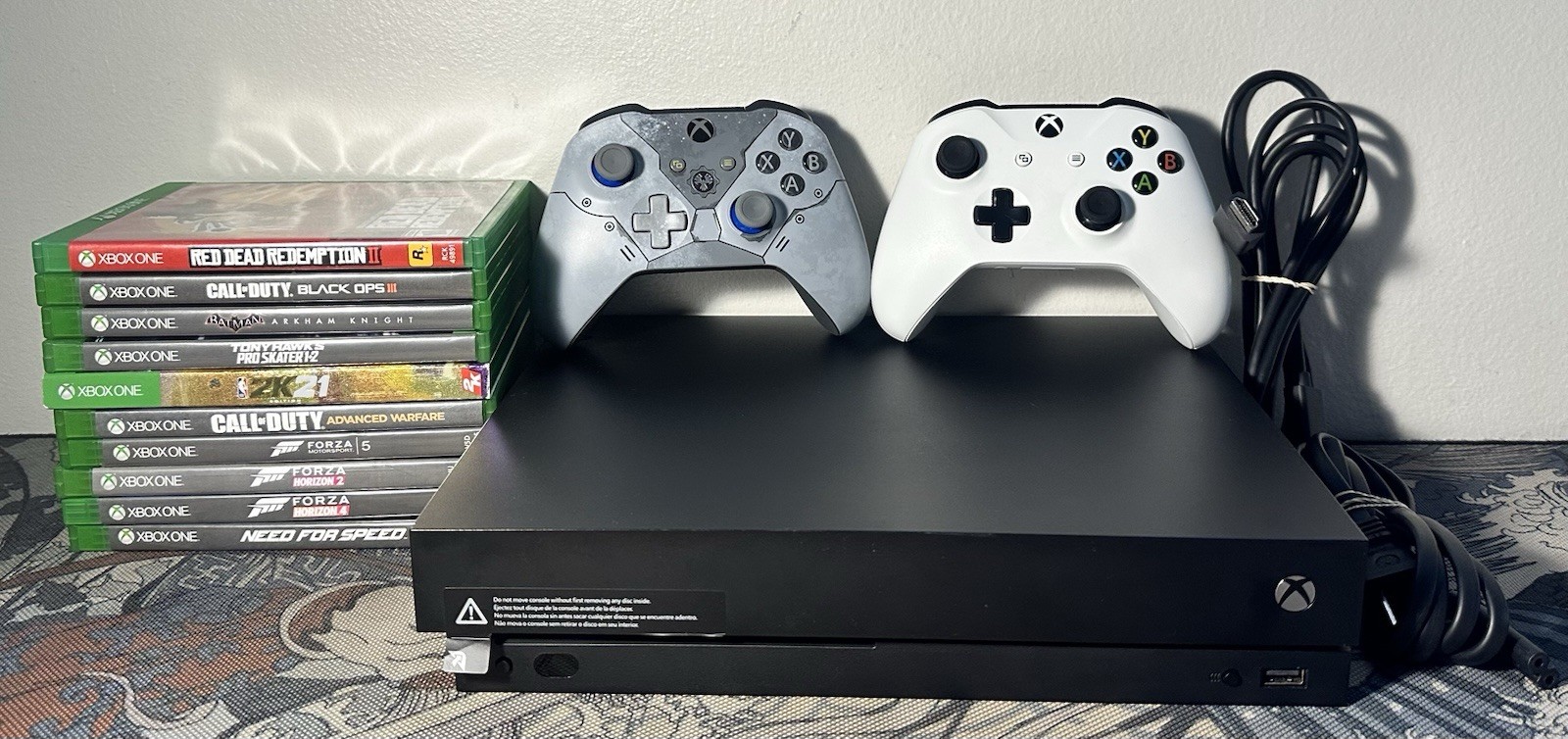 Microsoft Xbox One X Console Lot Black 1TB w/10 Games + 2 Controllers & Cables