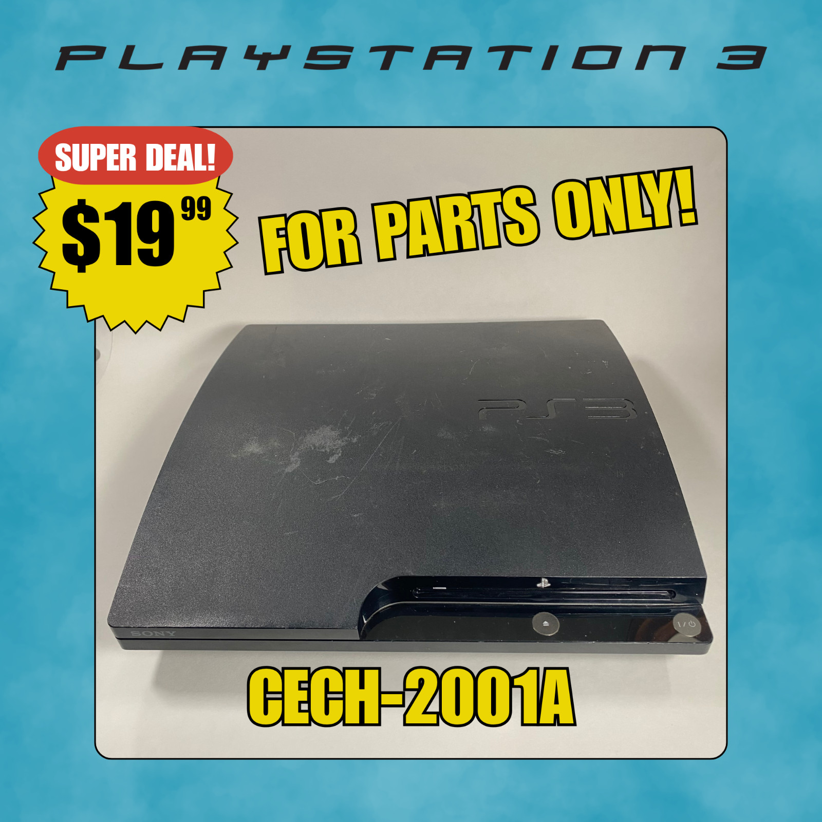 SONY PS3 CECH-2001A FOR PARTS Cleaned and Diagnosed + 2 FOR PARTS Controllers