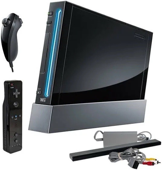 Nintendo Wii RVL-001(USA) Console Black Bundle w/ 3 Remotes, 2 Nunchuks, Wheels