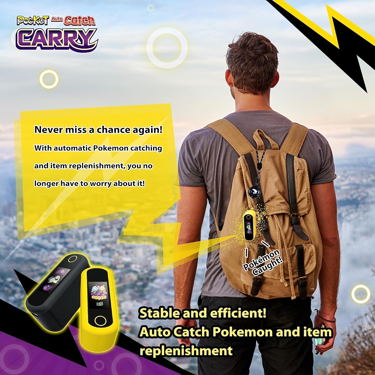 Brook Pocket Auto Catch Carry for Poke Go (Color: Pika Yellow) for Dual Accounts