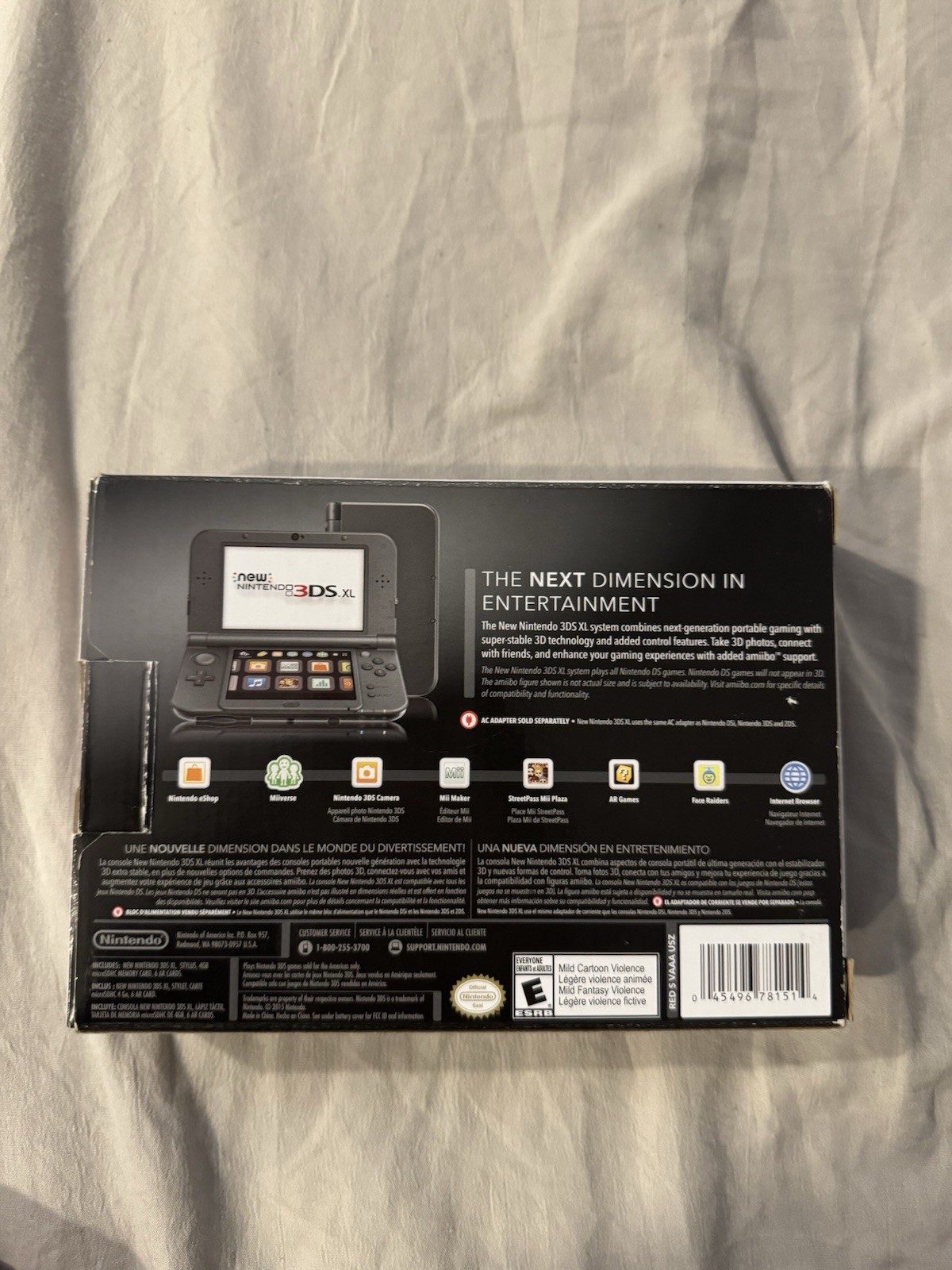 New Nintendo 3DS XL Metallic Black Console USA/Canada Ver. Matching Box + Manual