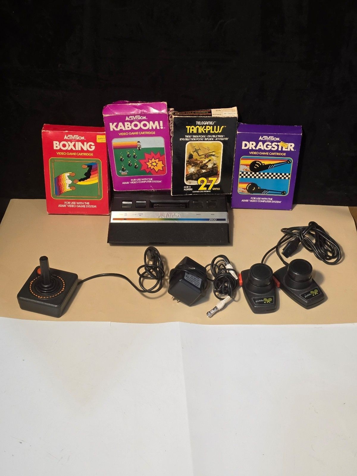 Atari 2600 Jr Vader Console Bundle Tested Working + 4 CIB Games Paddles Joystick